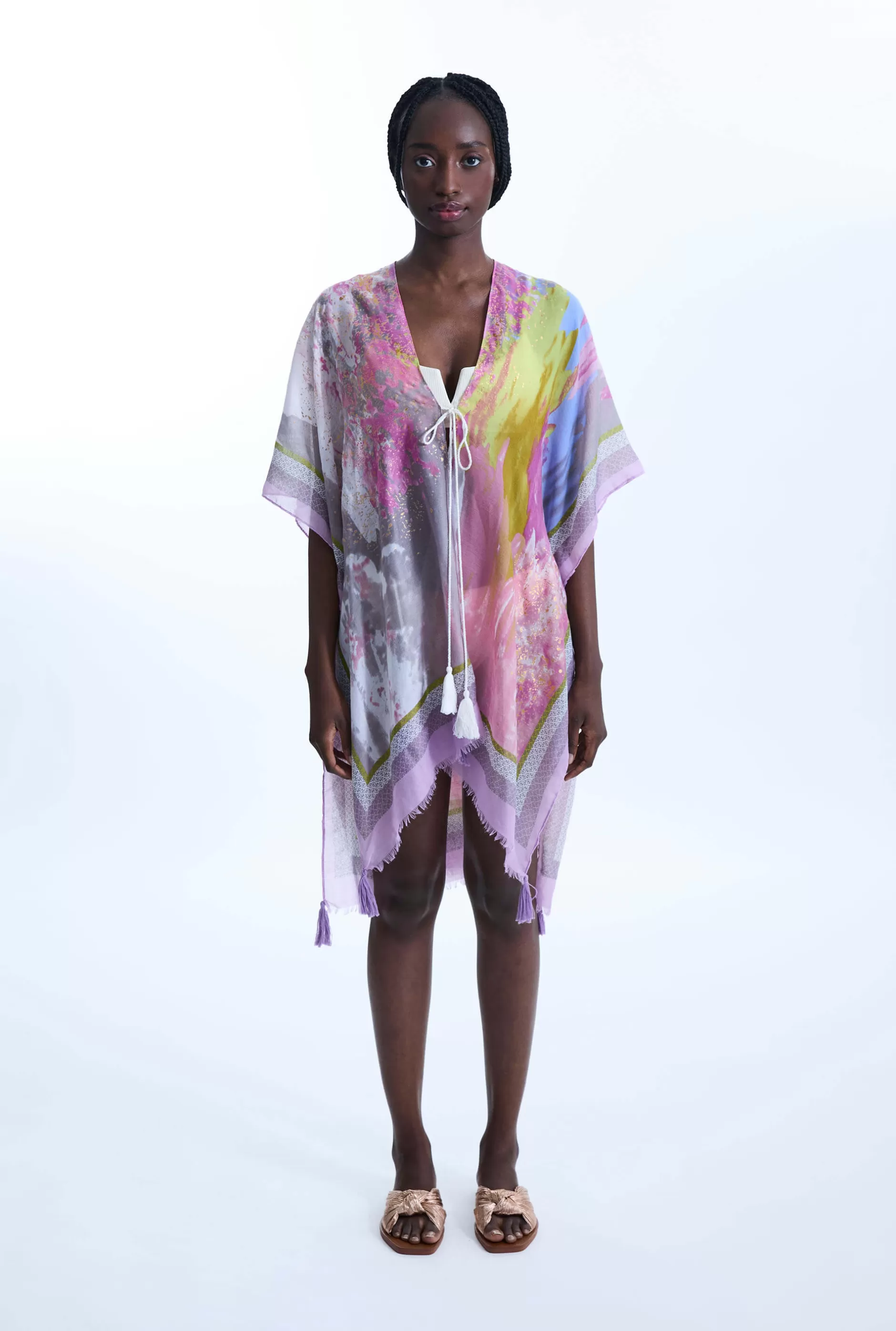 Aquarelle Gold Detail Kaftan Pink^James Lakeland Discount