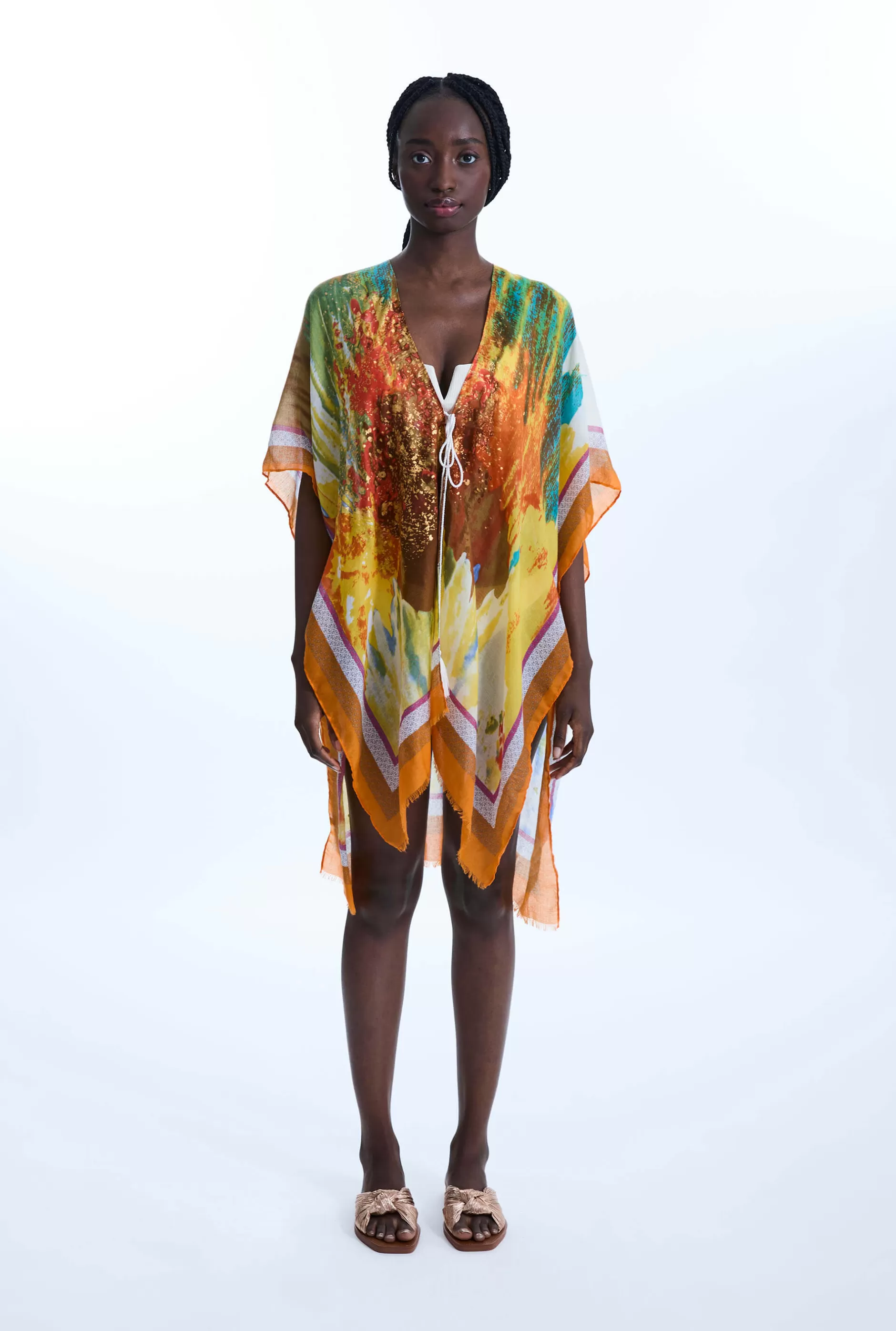 Aquarelle Gold Detail Kaftan Yellow^James Lakeland New
