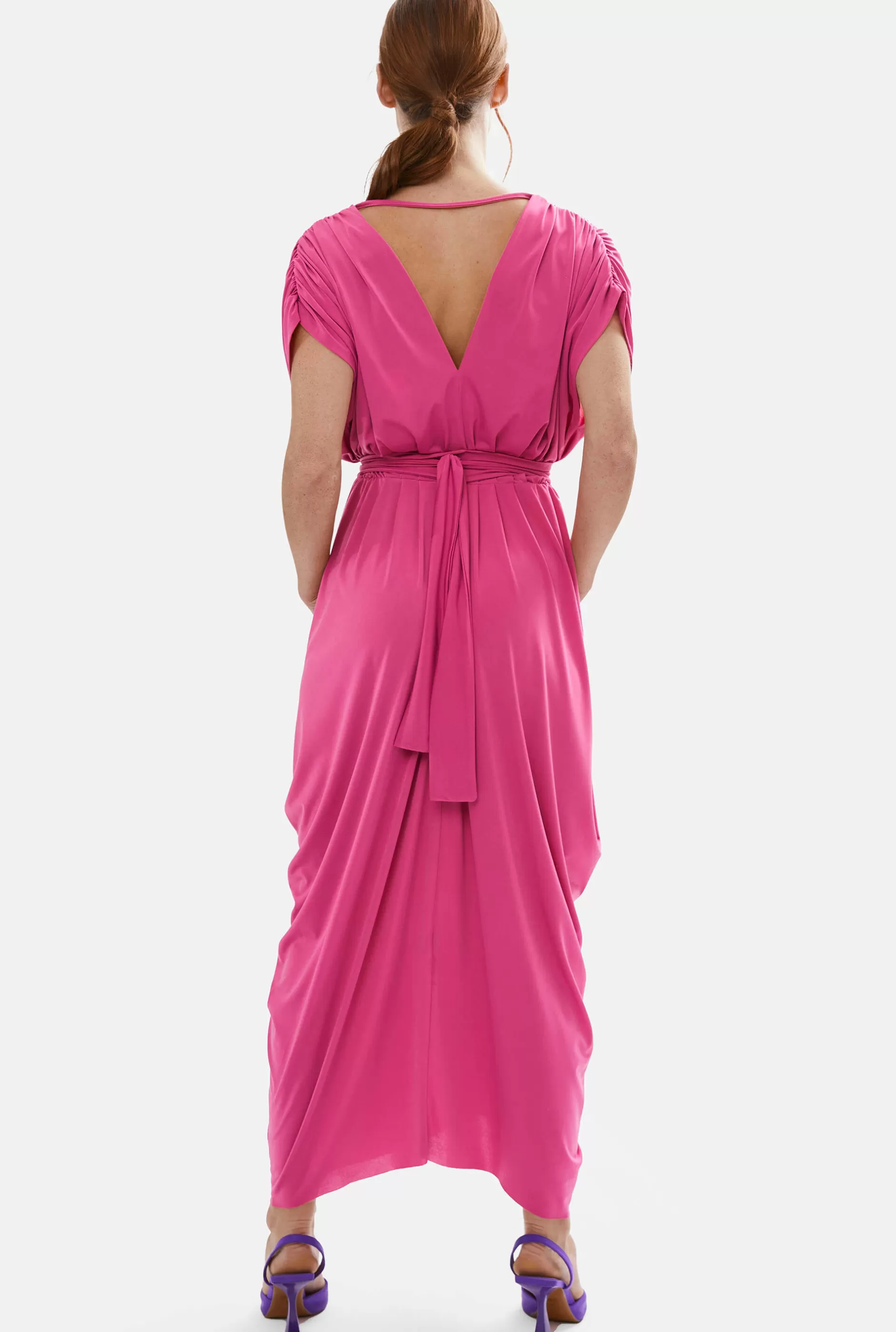 Batwing Pleated Maxi Dress Fuchsia^James Lakeland Store