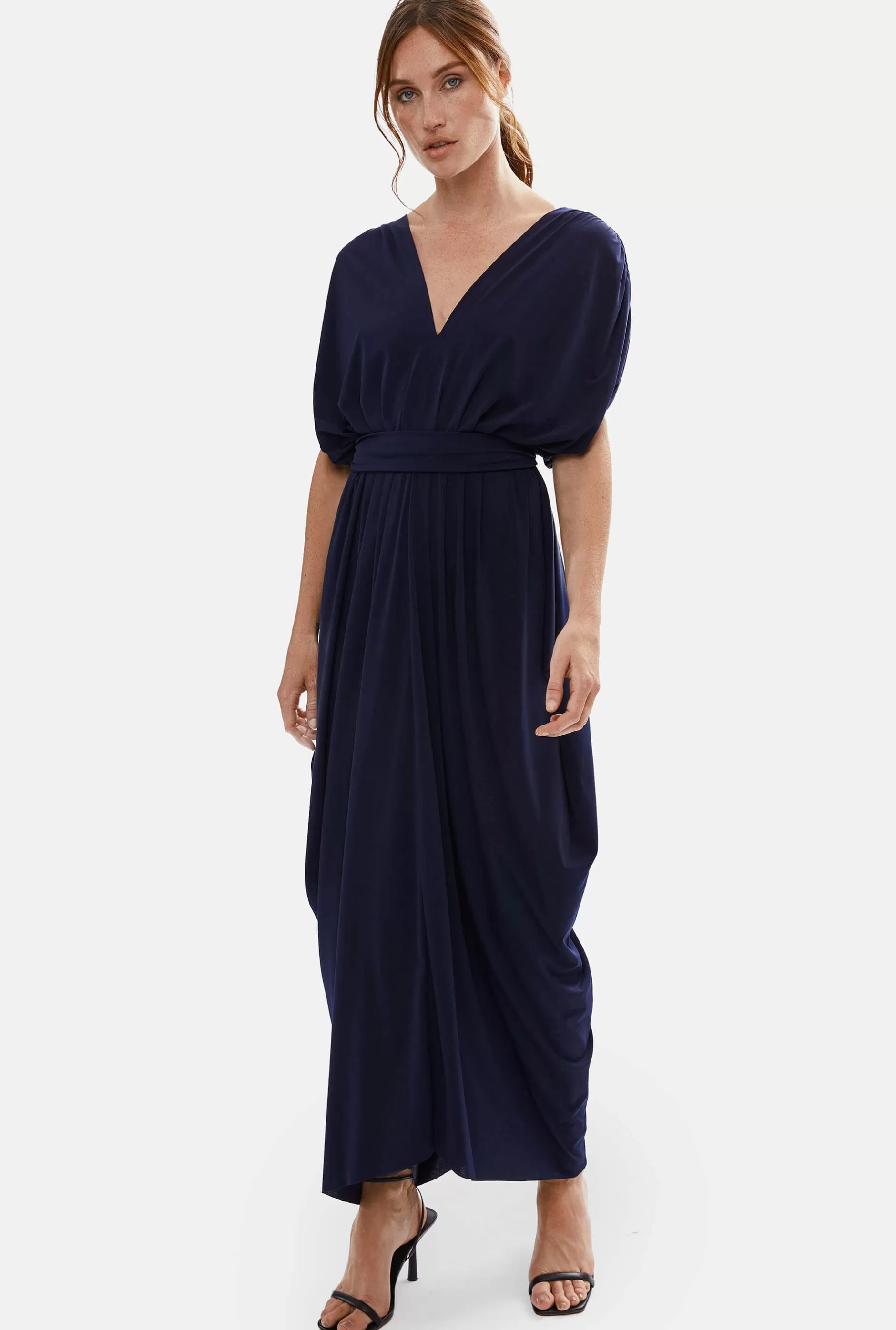 Batwing Pleated Maxi Dress Navy^James Lakeland New