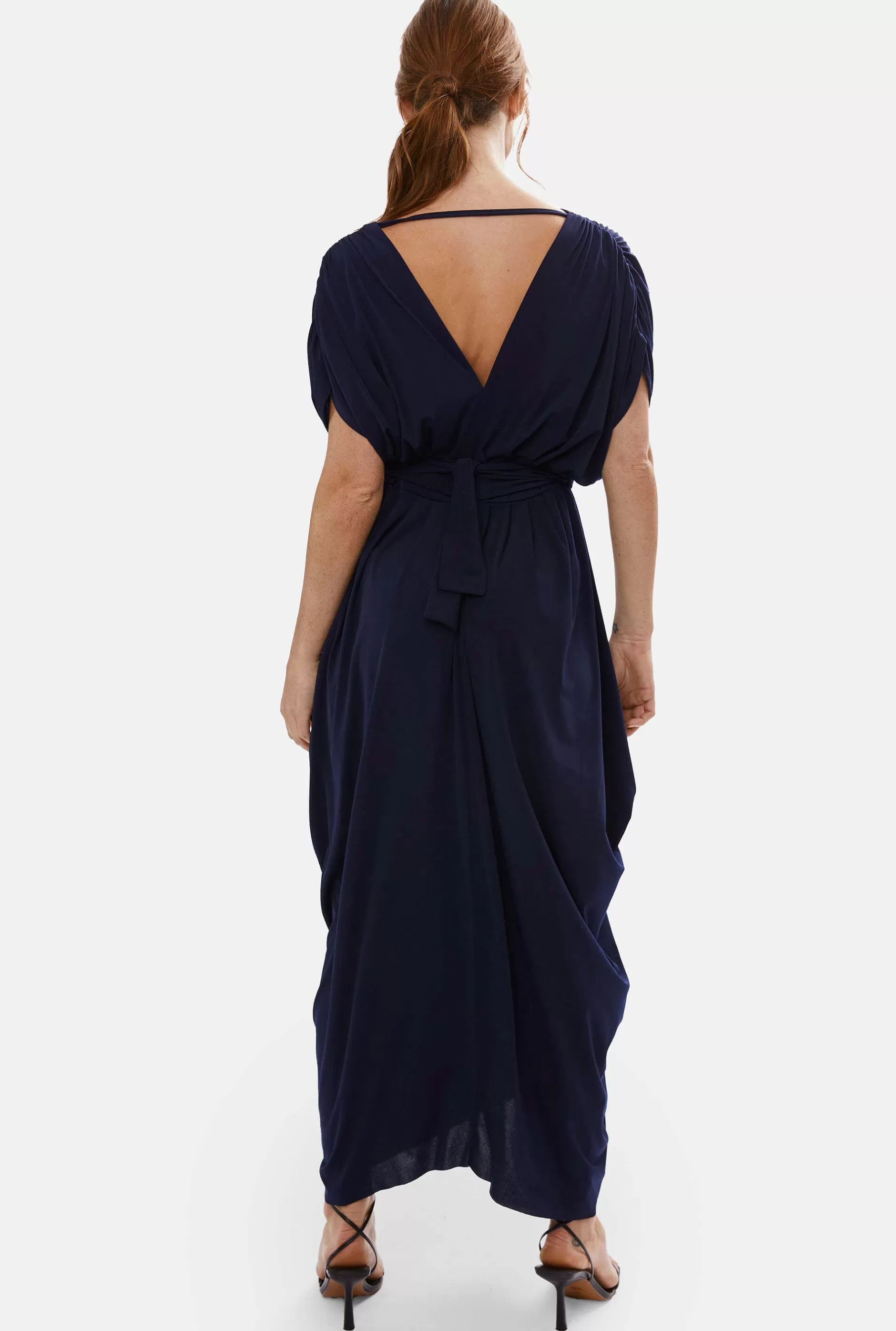 Batwing Pleated Maxi Dress Navy^James Lakeland New