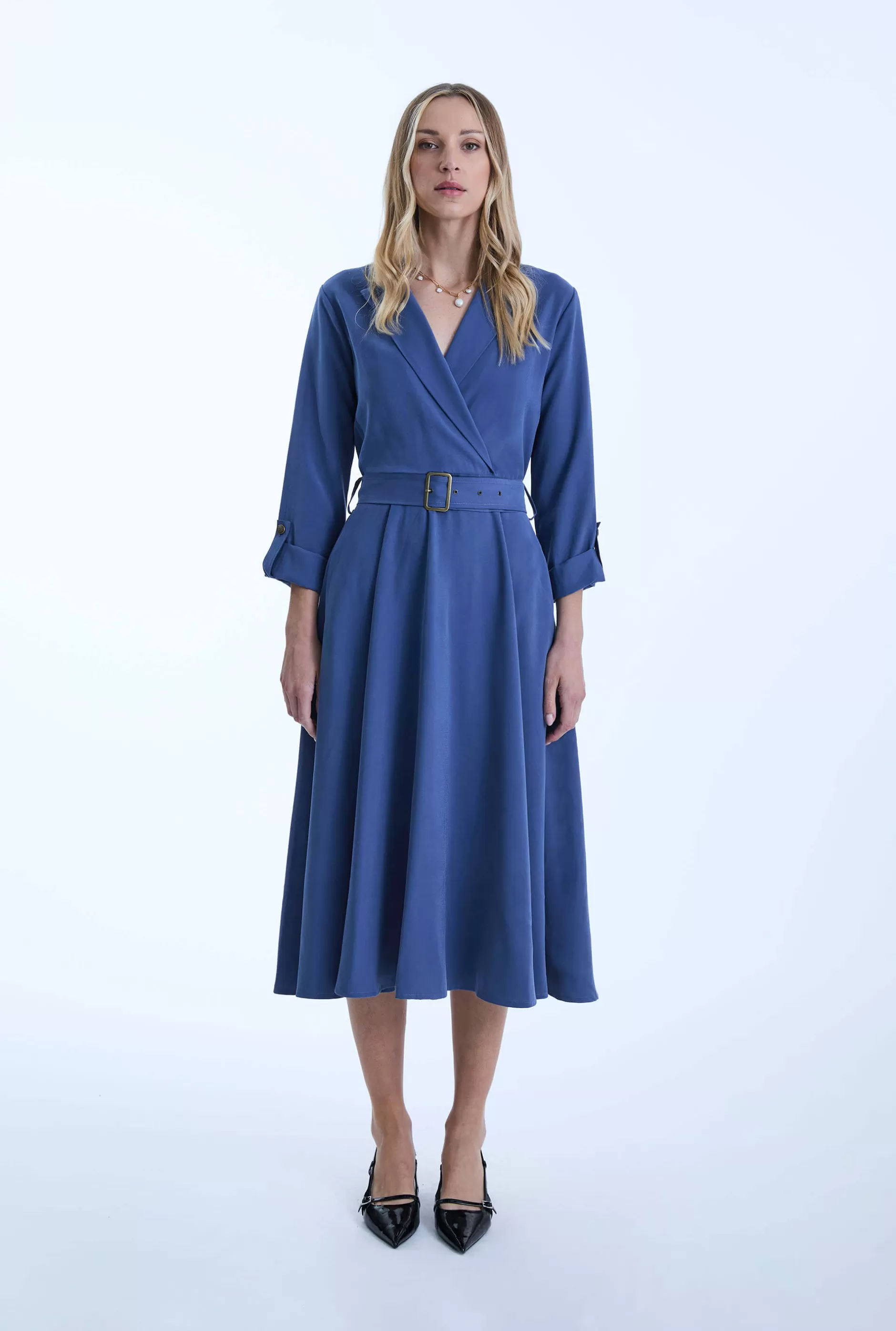 Belted Denim Suit Midi Dress^James Lakeland Fashion