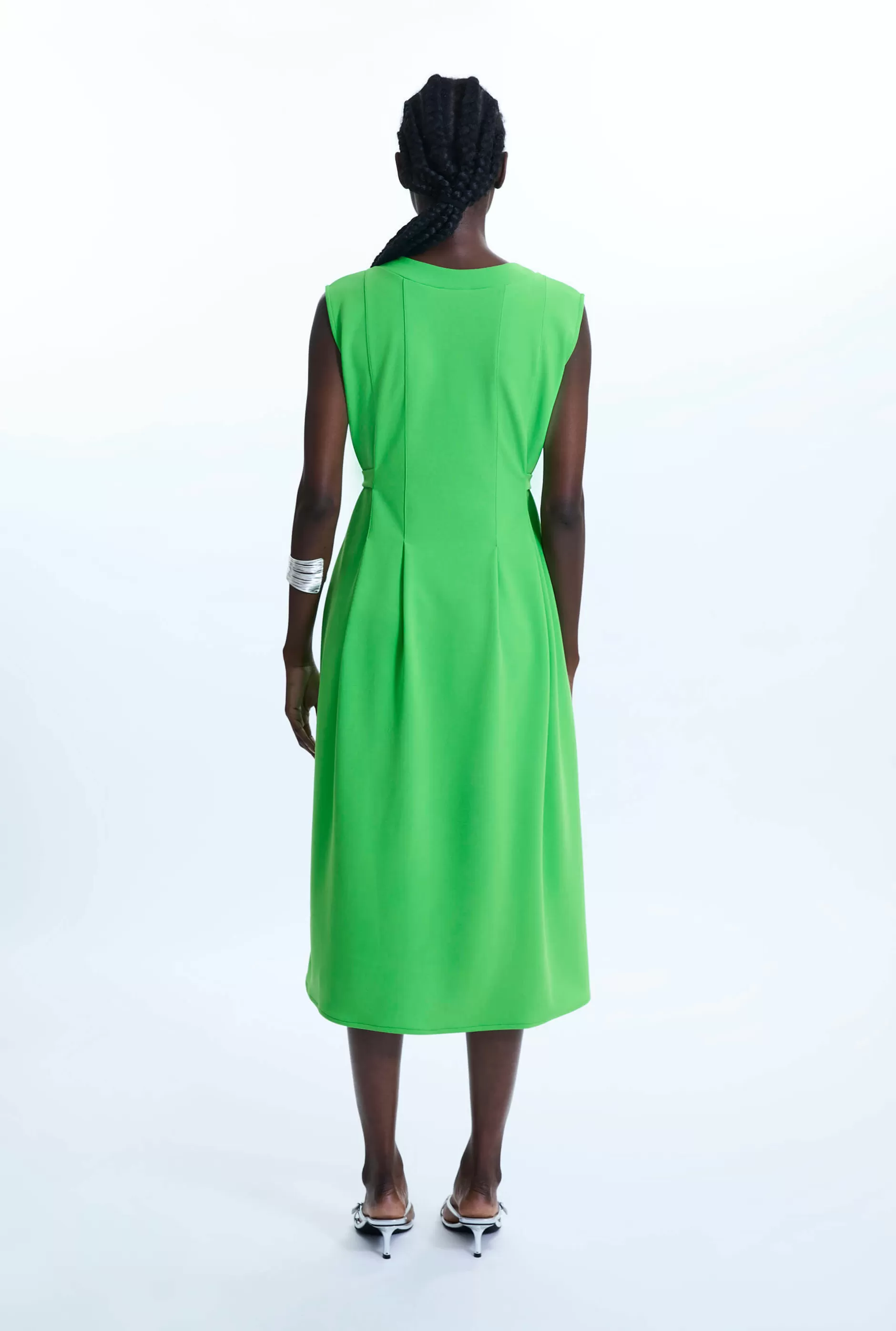 Buttoned Pocket Sleeveless Midi Dress Green^James Lakeland Clearance
