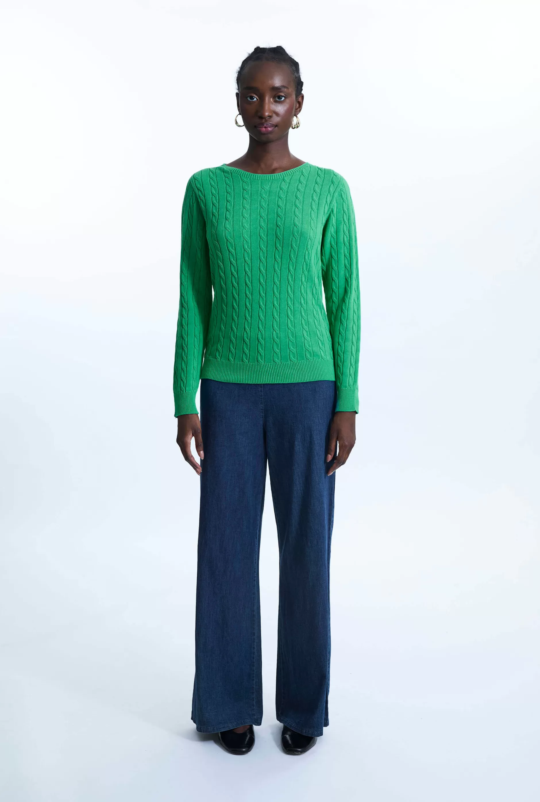Cable Knit Jumper Green^James Lakeland Outlet