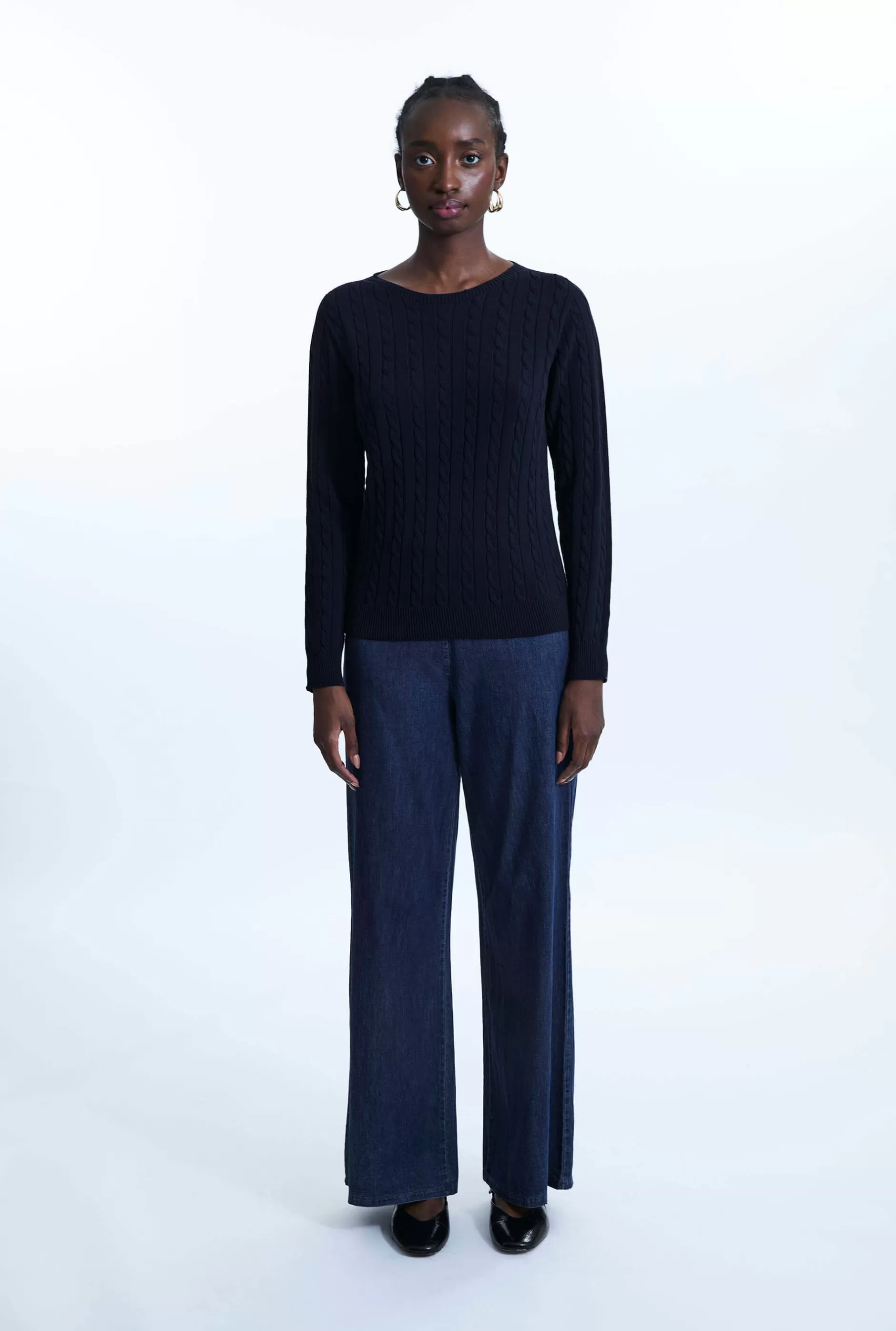 Cable Knit Jumper Navy^James Lakeland New