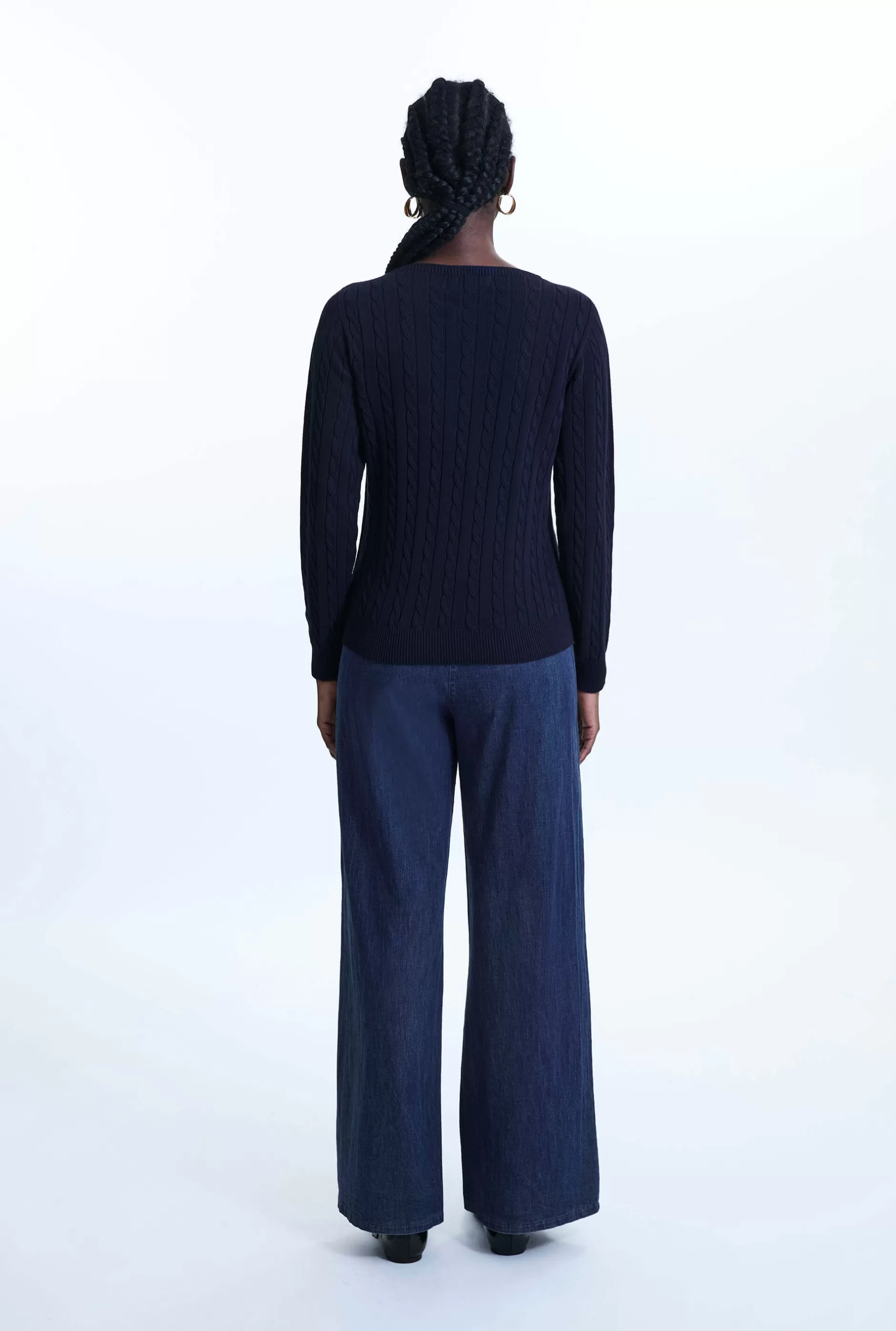Cable Knit Jumper Navy^James Lakeland New