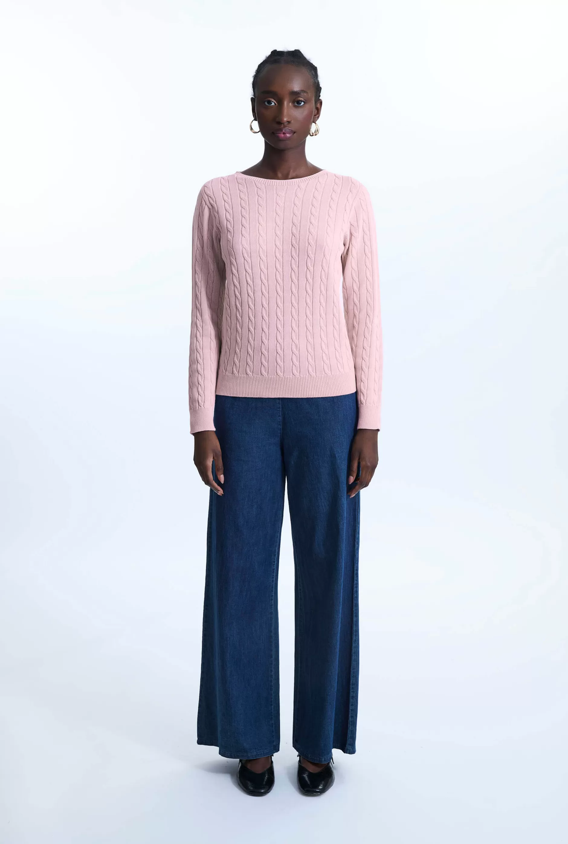 Cable Knit Jumper Pale Pink^James Lakeland Sale