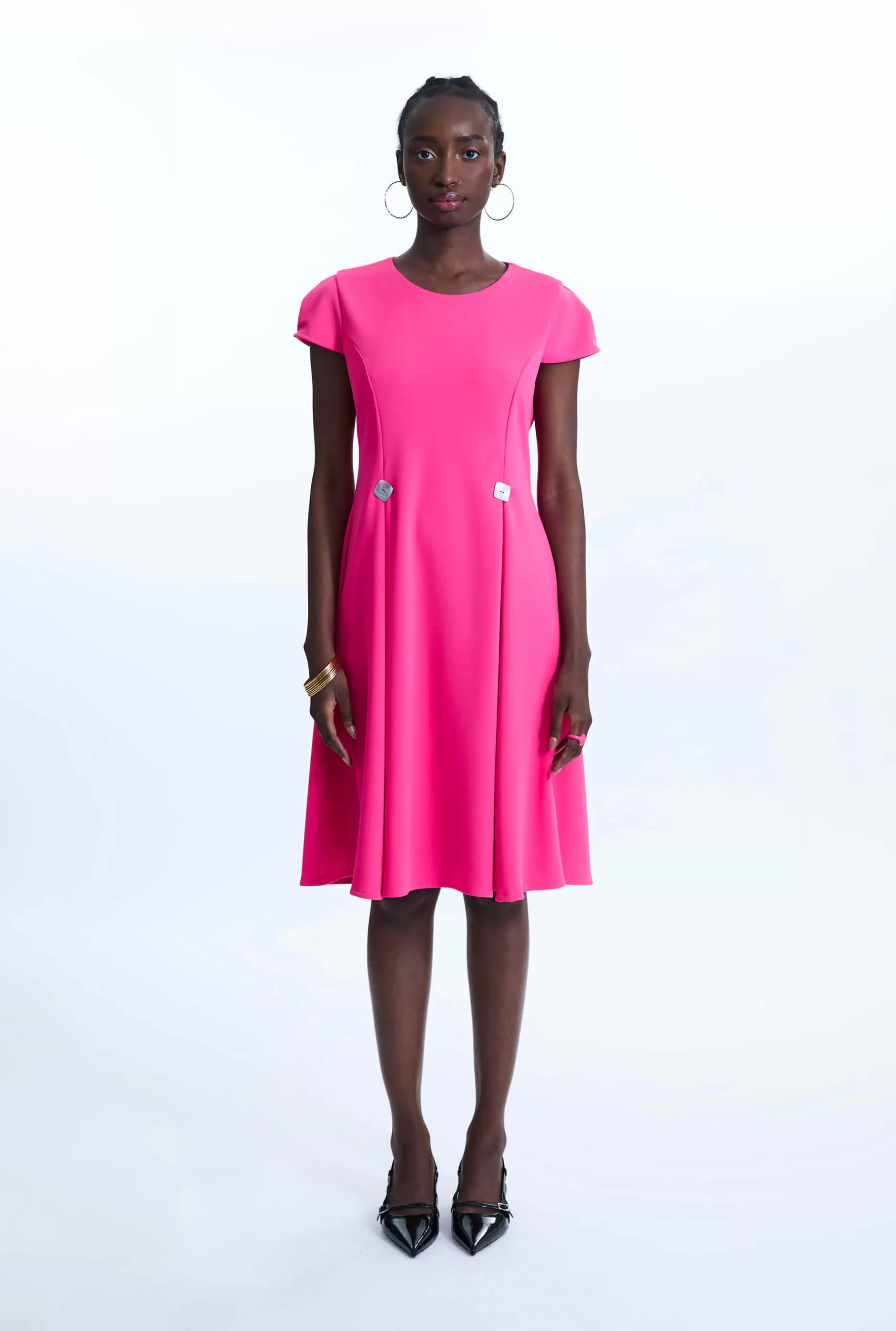 Cap Sleeve Button Midi Dress Fuchsia^James Lakeland Outlet