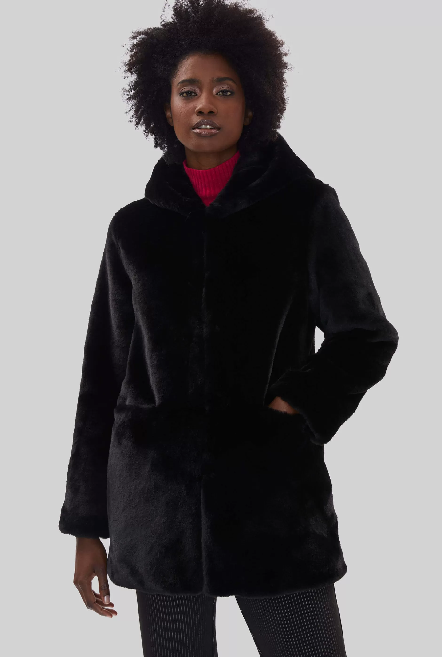 Faux Fur Coat With Hood Black^James Lakeland Sale