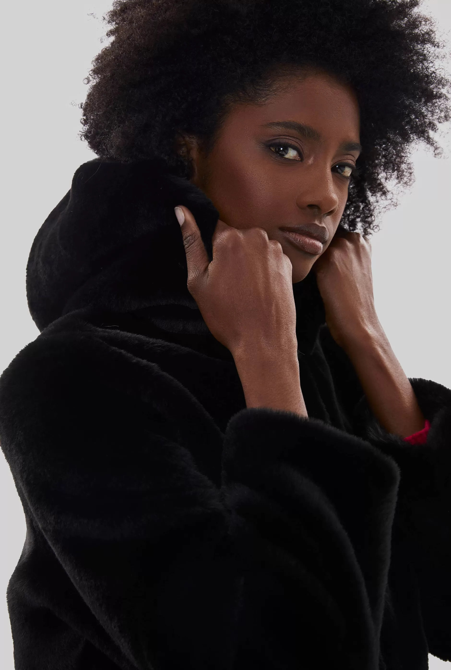 Faux Fur Coat With Hood Black^James Lakeland Sale