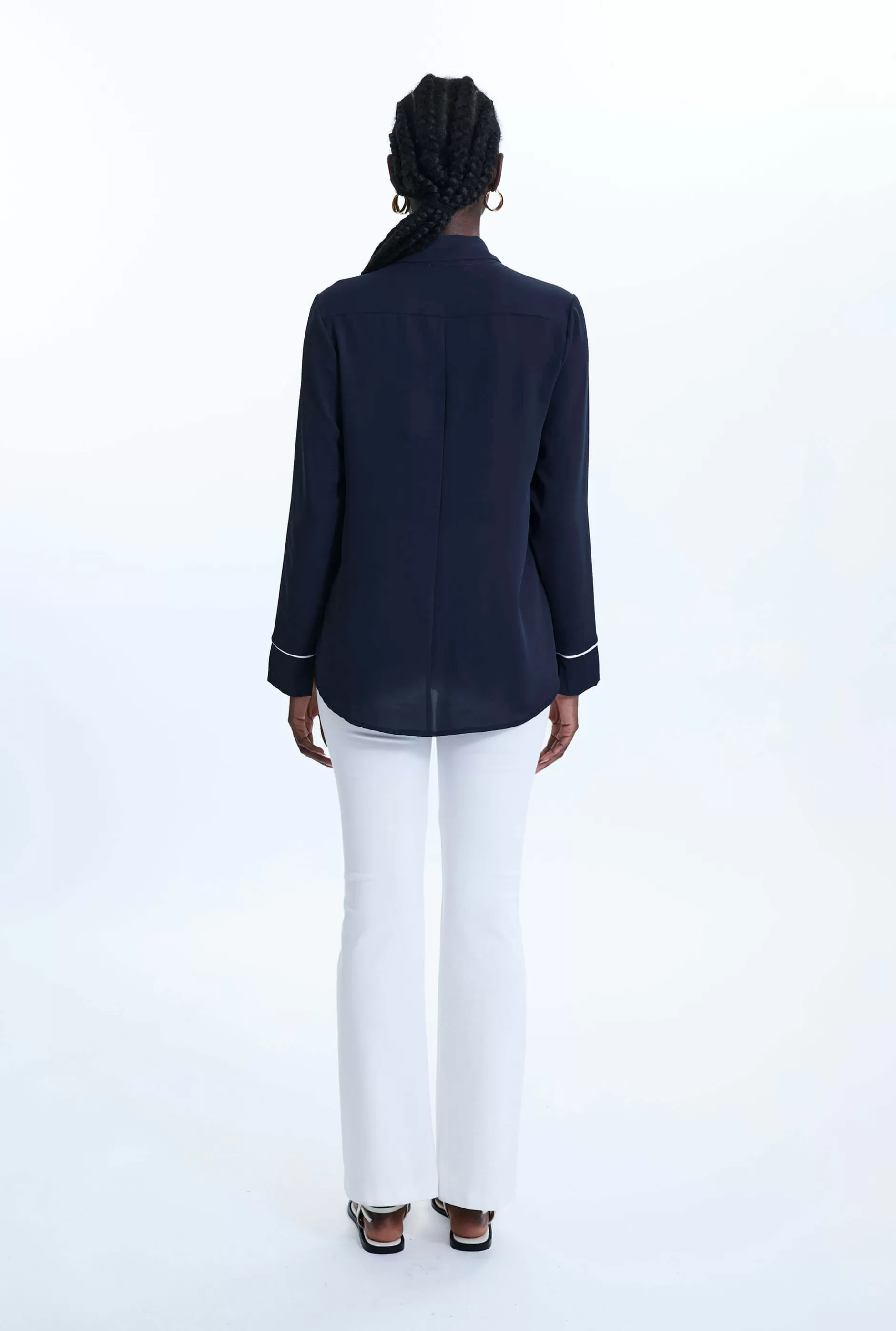 Front Ruffle Button Up Shirt Navy^James Lakeland Store