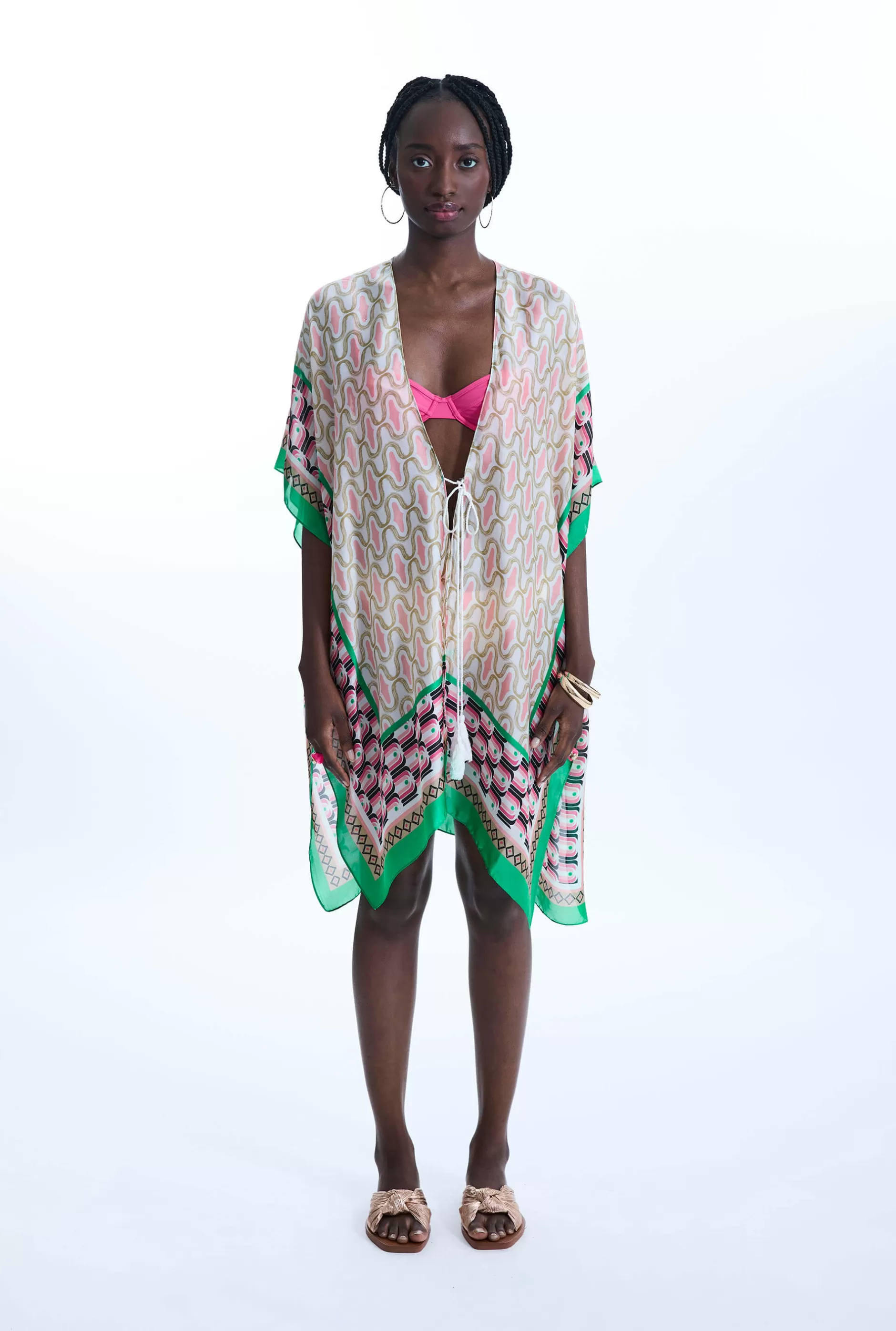 Geometric Print Kaftan Green^James Lakeland Shop