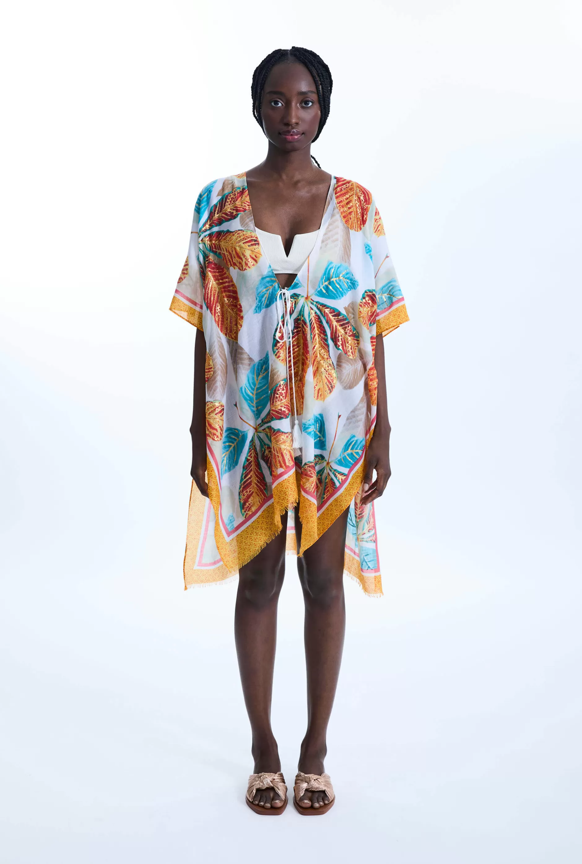 Gold Detail Leaf Kaftan Orange^James Lakeland Flash Sale