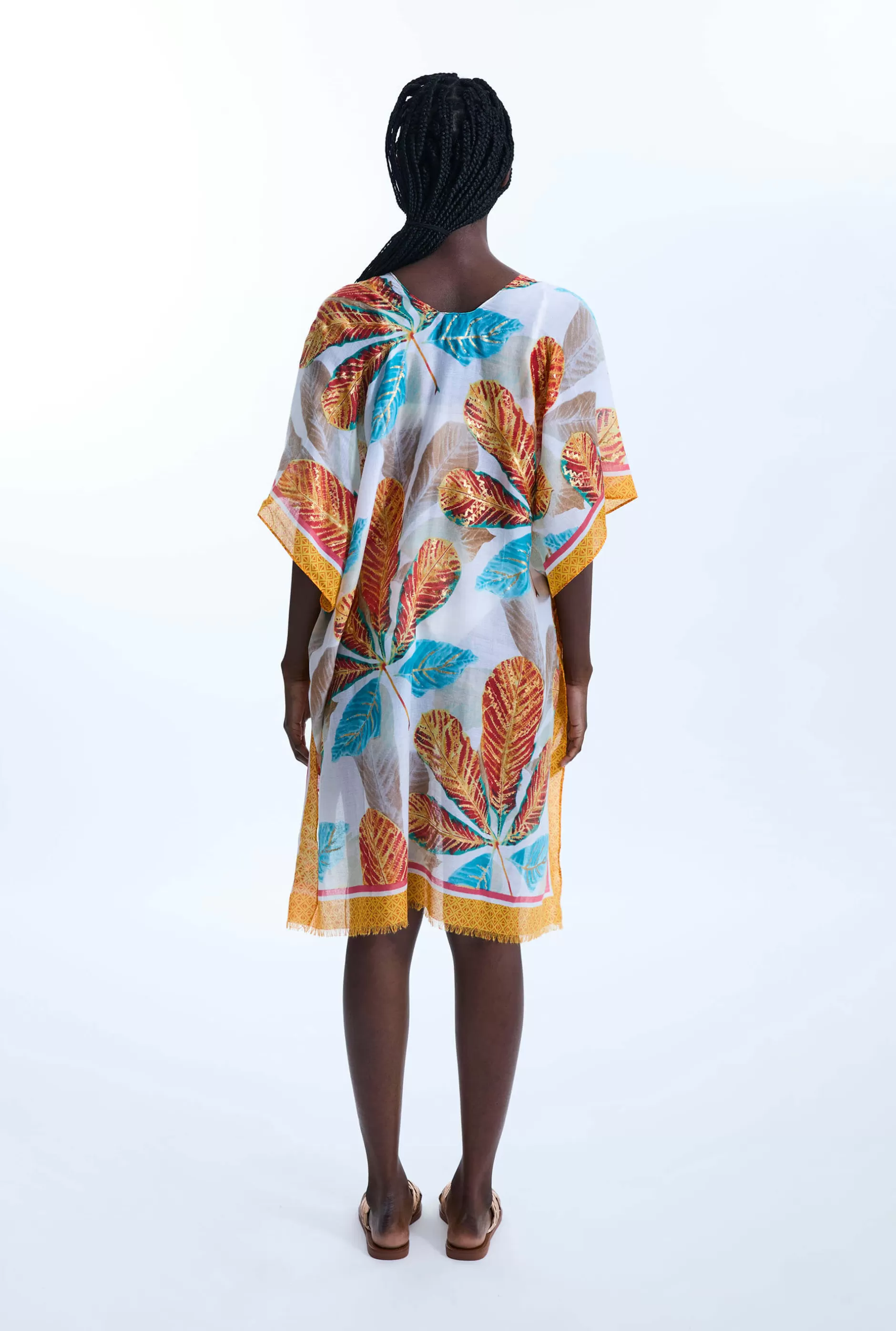 Gold Detail Leaf Kaftan Orange^James Lakeland Flash Sale