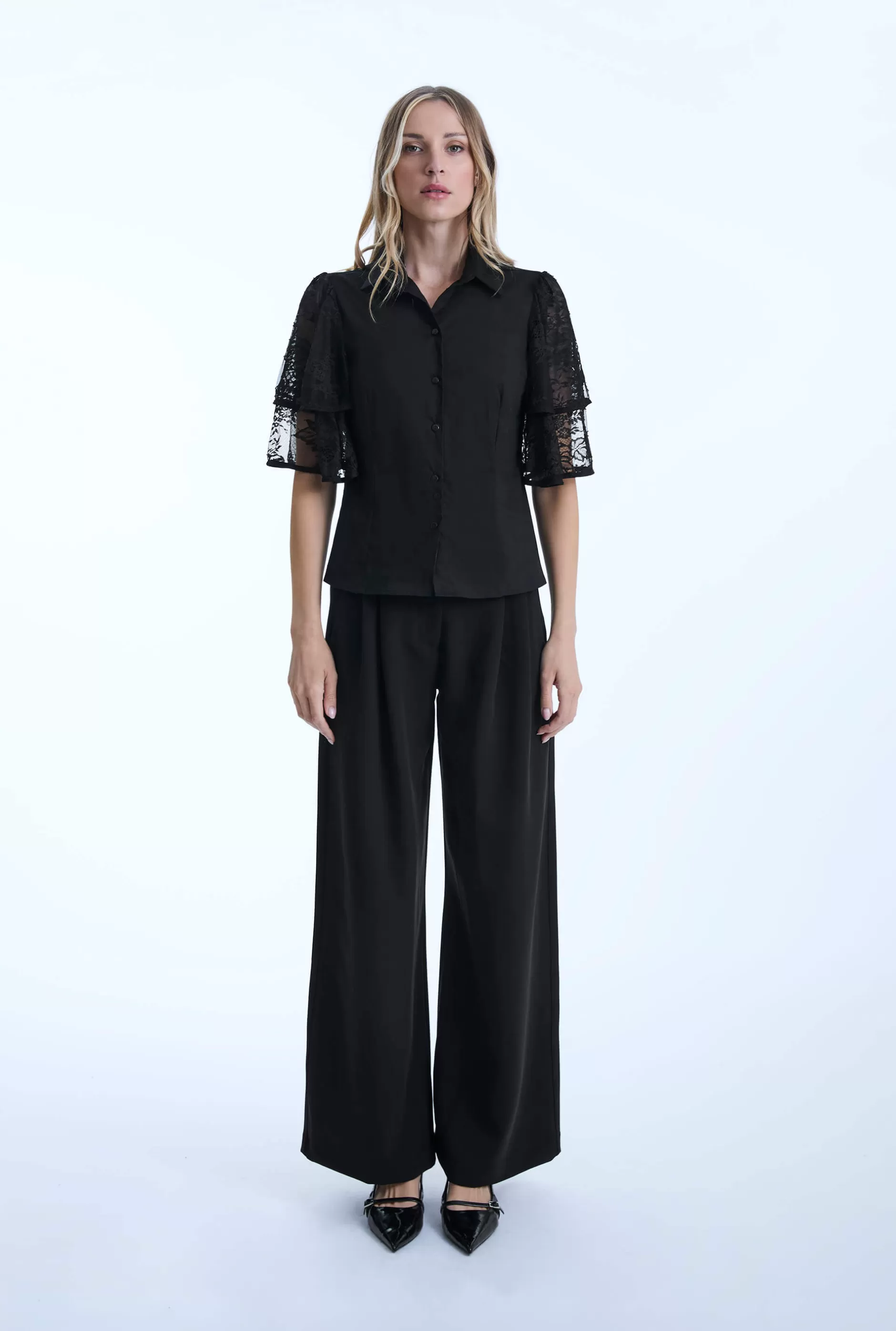Lace Frill Short Sleeve Shirt^James Lakeland Shop