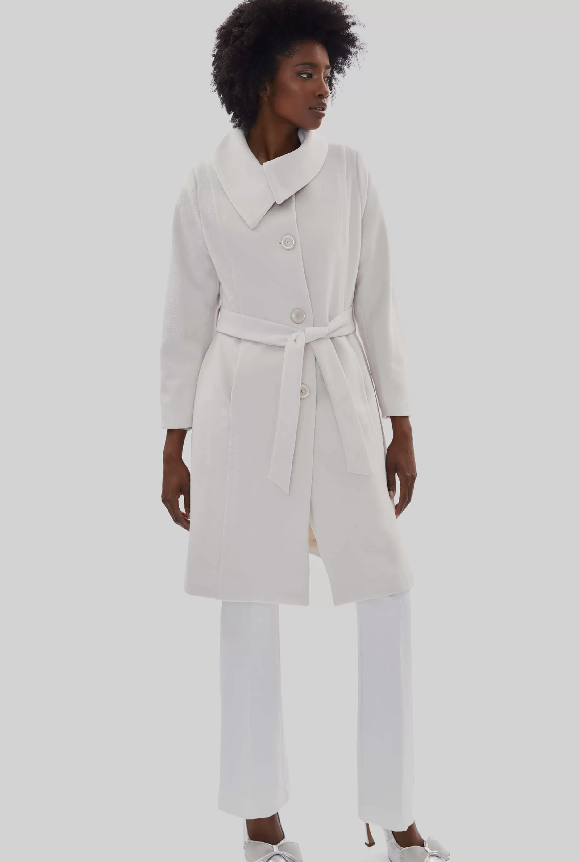 Large Collar Belted Coat Cream^James Lakeland Fashion