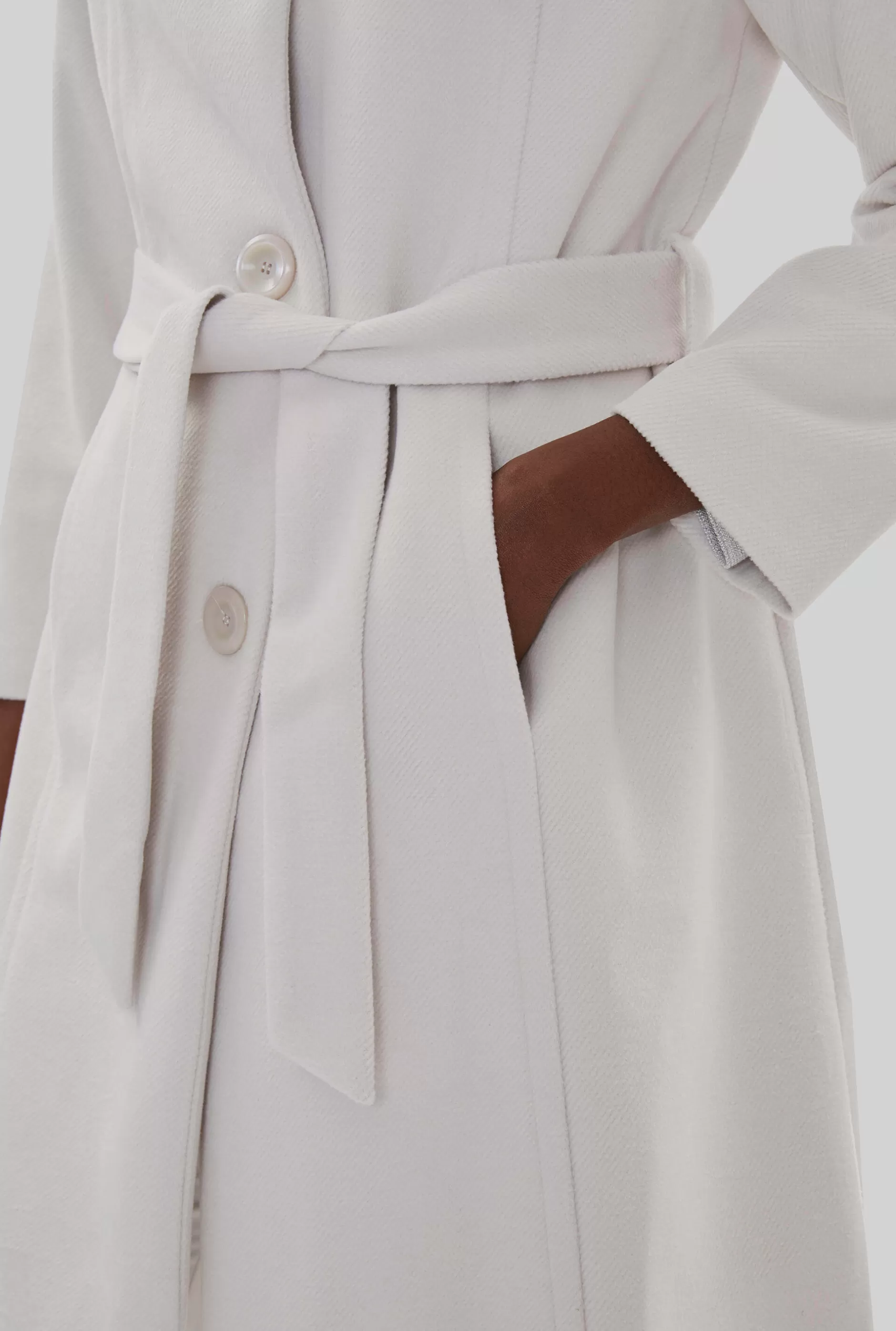 Large Collar Belted Coat Cream^James Lakeland Fashion