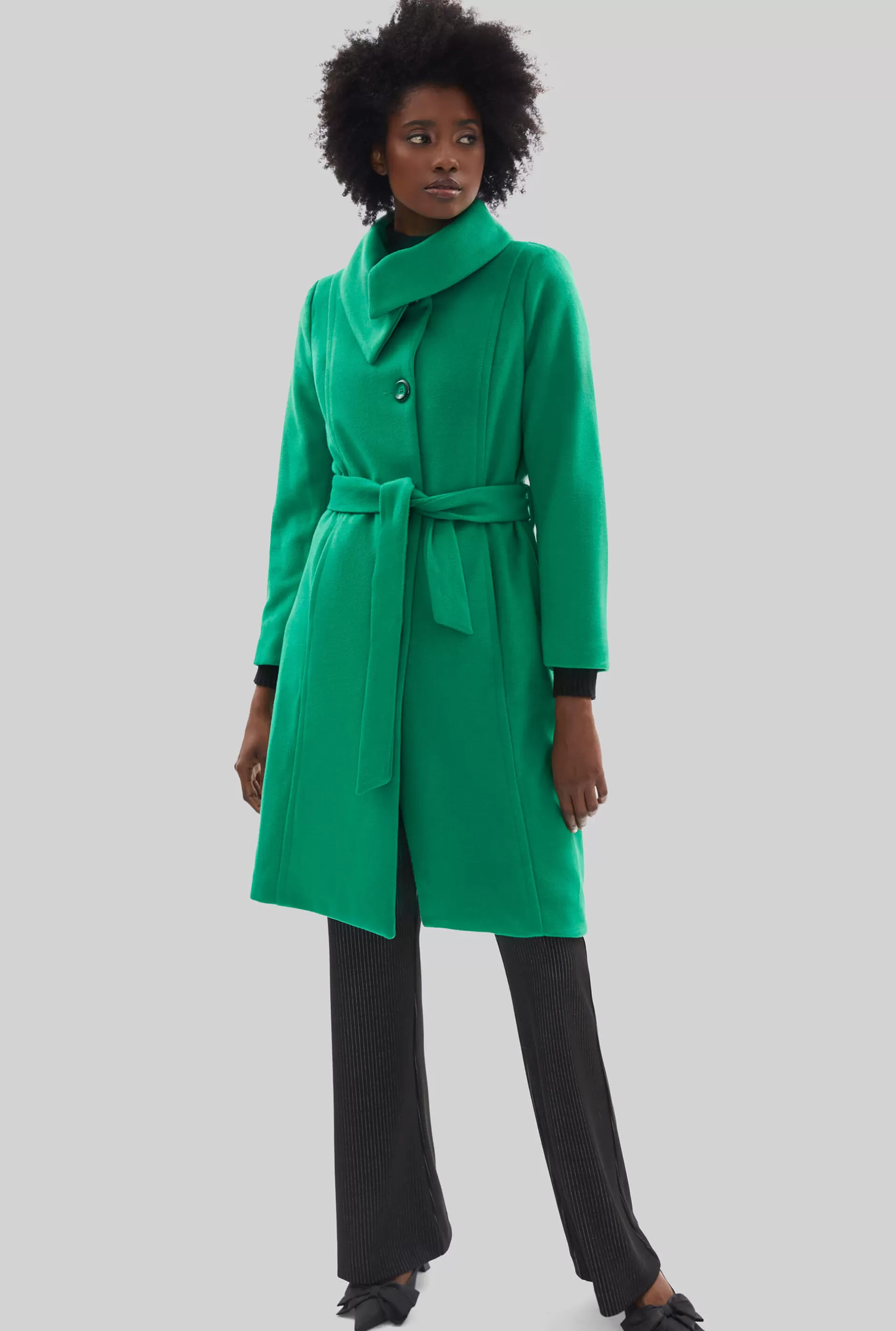 Large Collar Belted Coat Green^James Lakeland Store