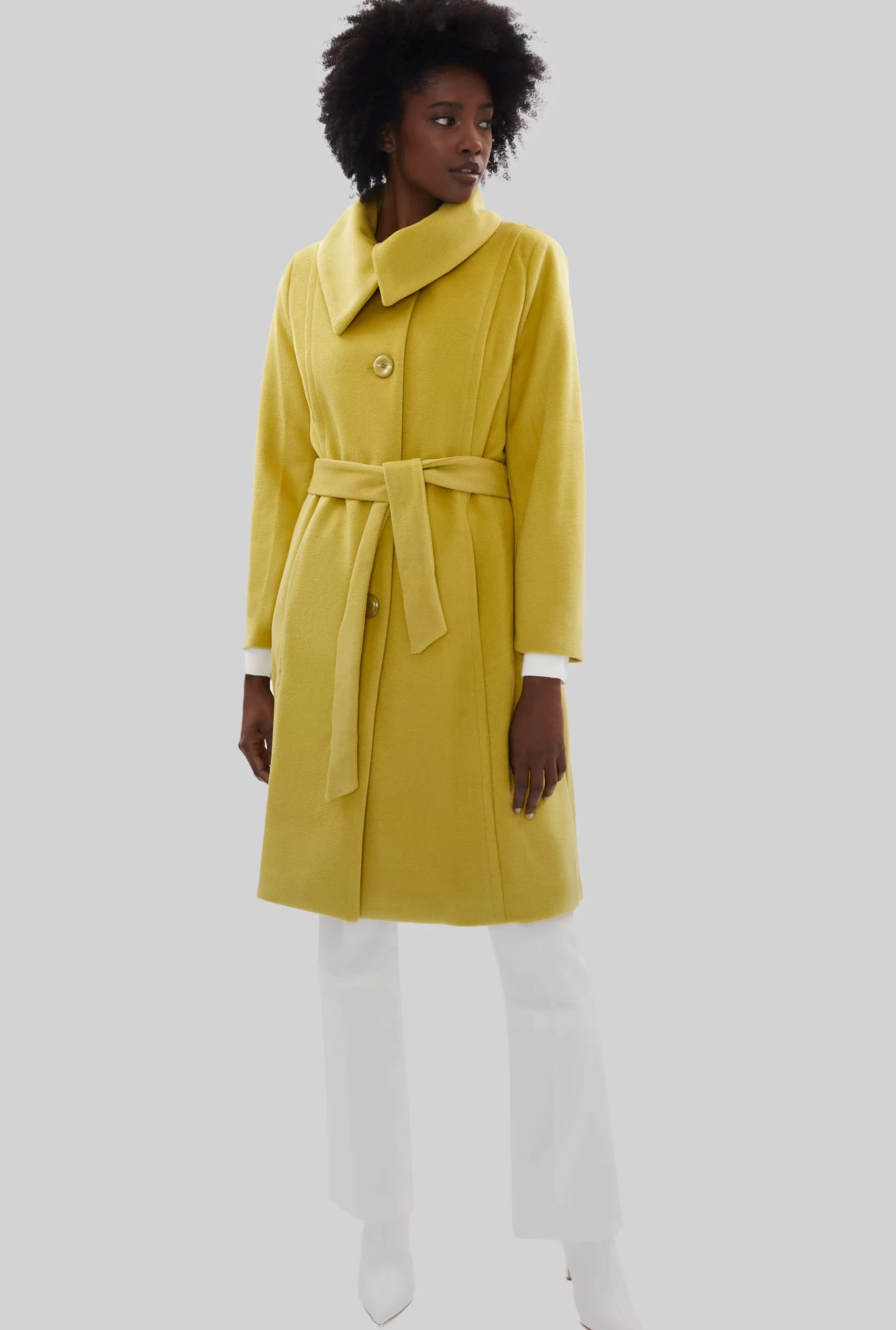 Large Collar Belted Coat Lime^James Lakeland New