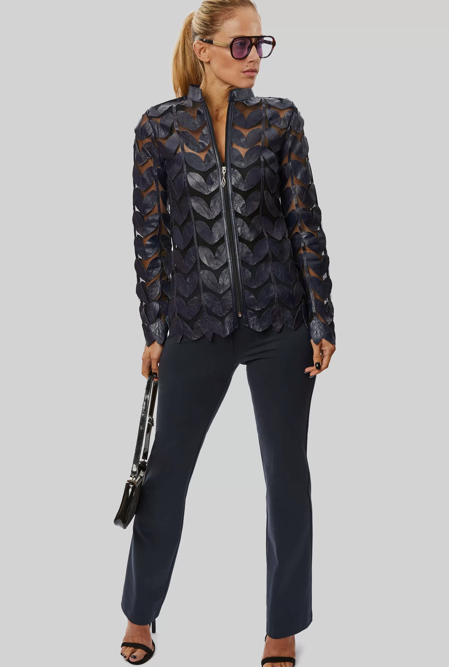 Leather Leaf Sheer Jacket Navy^James Lakeland Discount