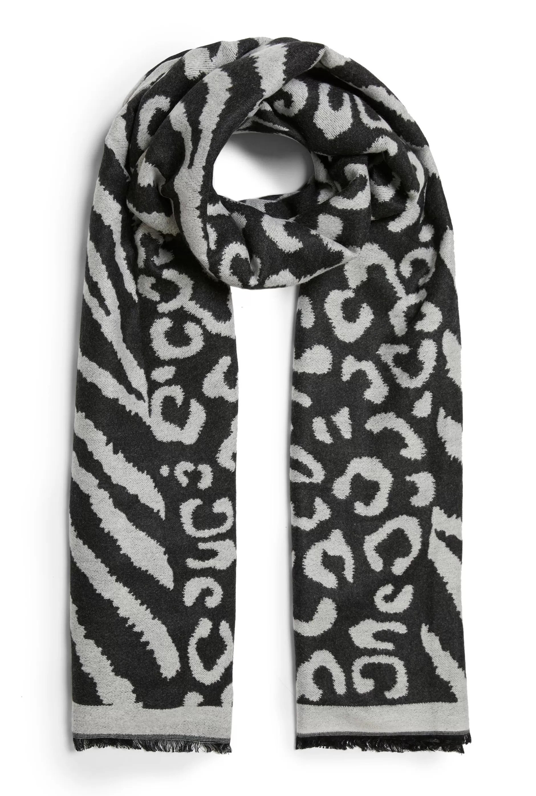 Leopard-Zebra Print Scarf Black-Grey^James Lakeland New