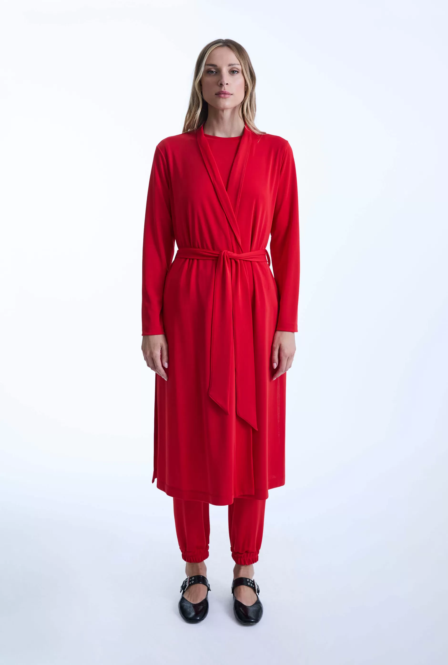 Long Red Jersey Cardigan^James Lakeland New