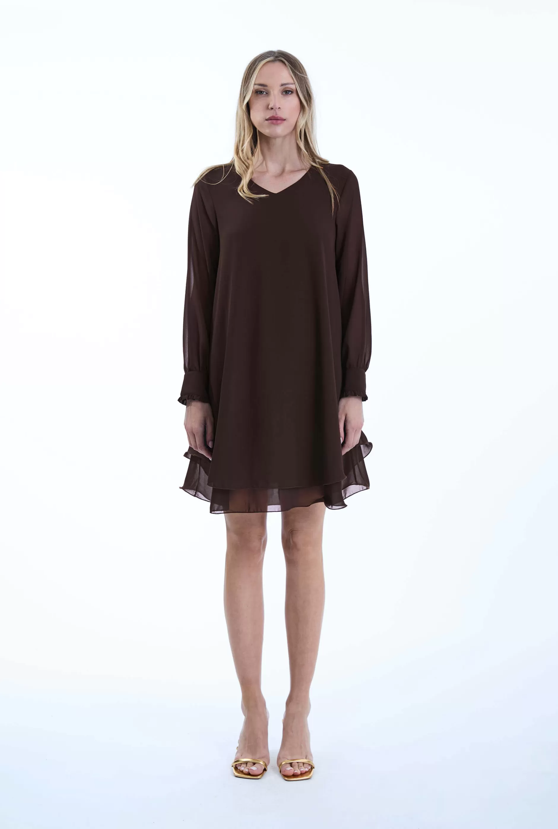 Long Sleeve Brown Wave Hem Dress^James Lakeland Best Sale