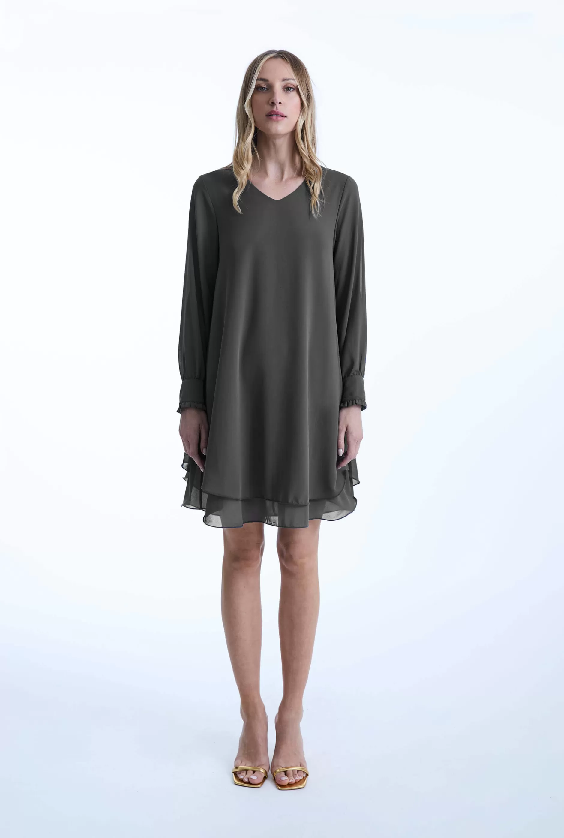 Long Sleeve Charcoal Wave Hem Dress^James Lakeland Hot