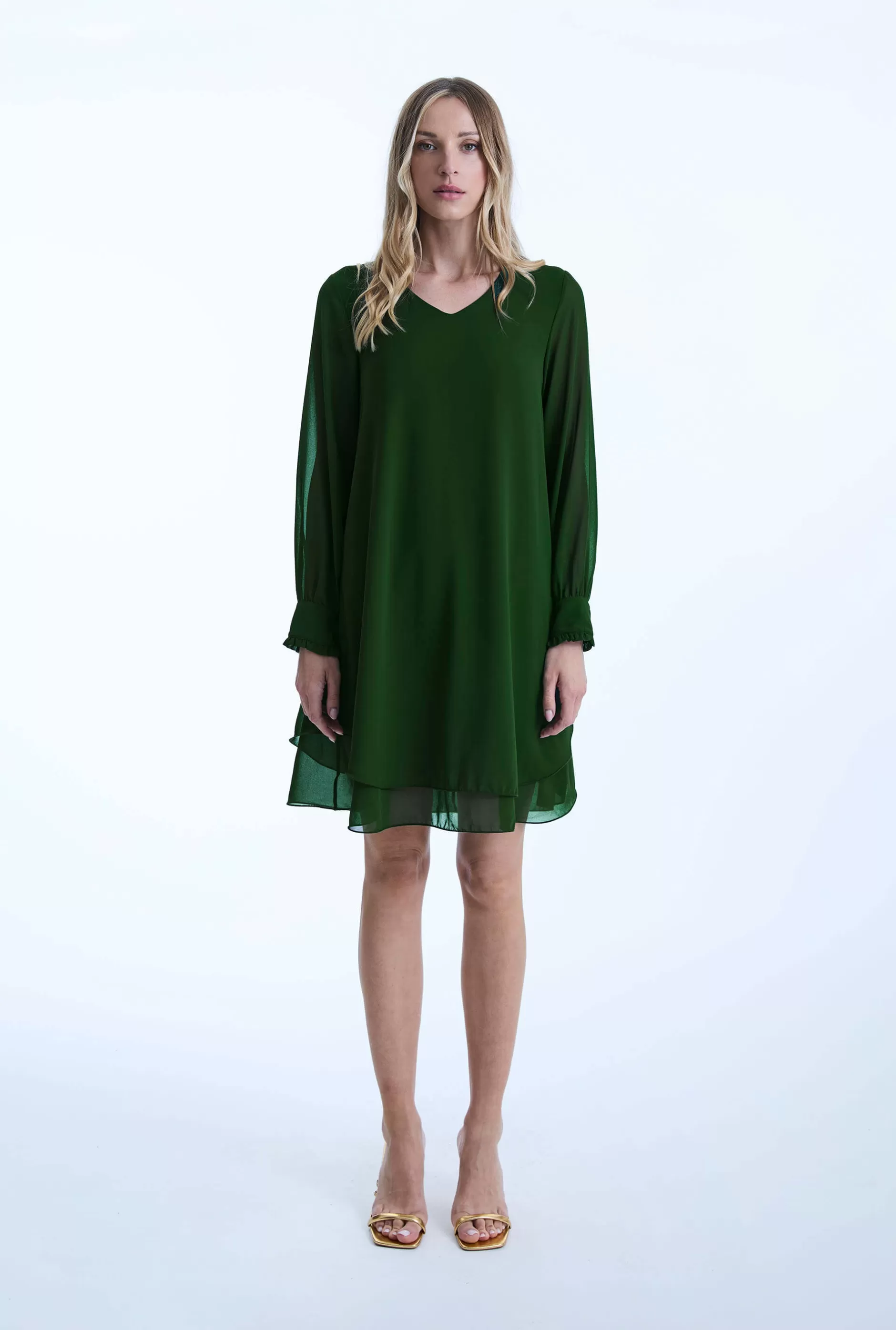 Long Sleeve Green Wave Hem Dress^James Lakeland Fashion