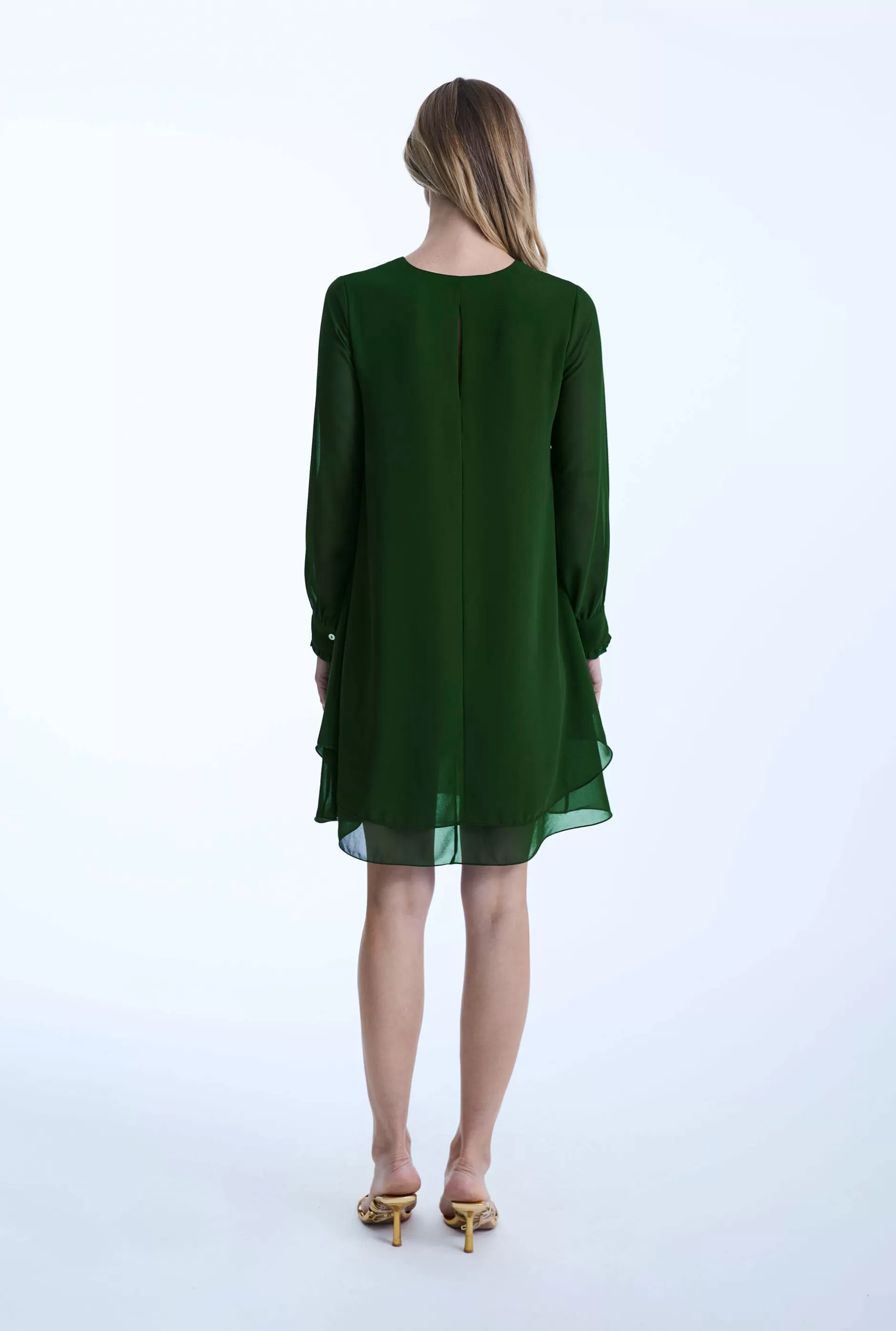 Long Sleeve Green Wave Hem Dress^James Lakeland Fashion
