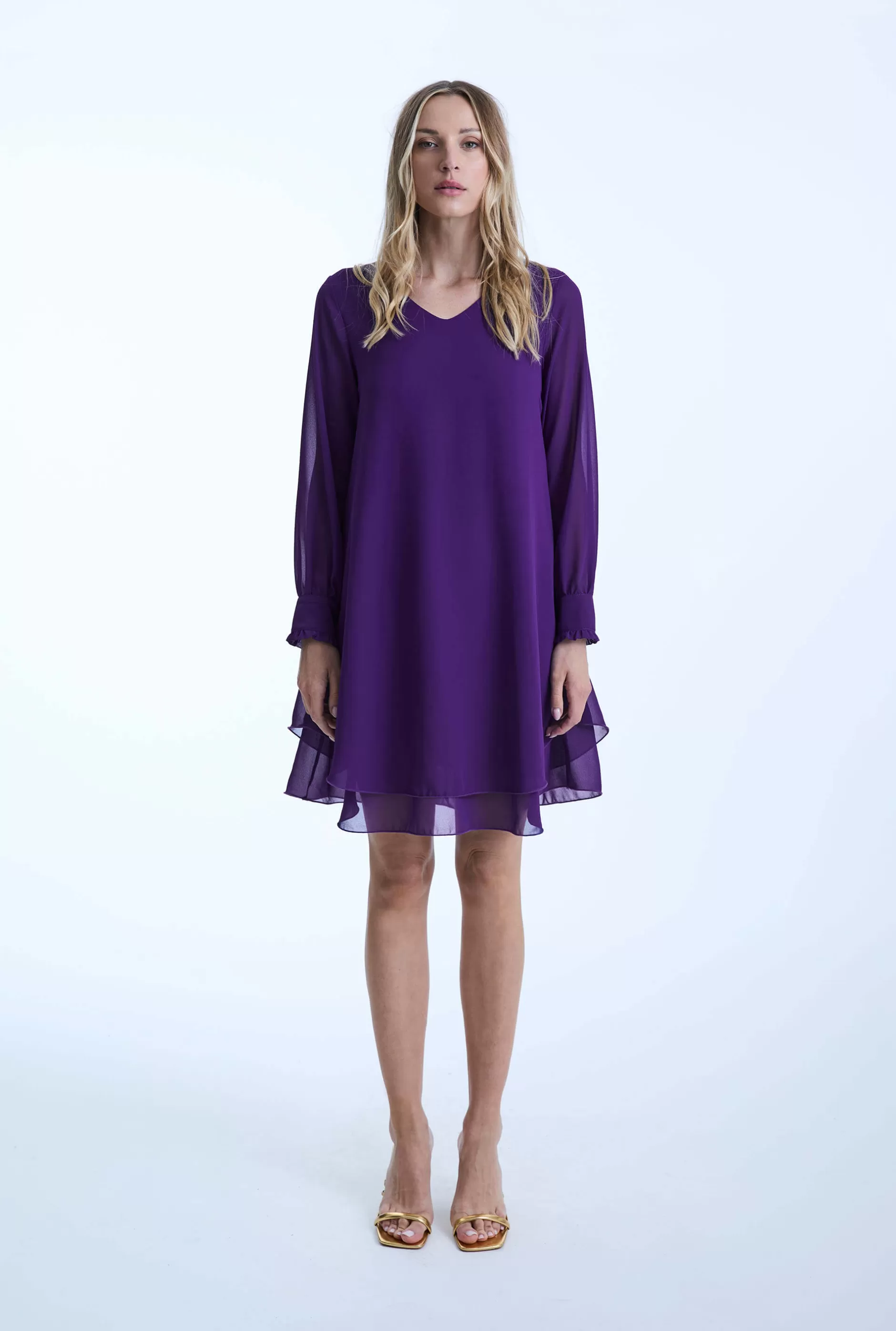 Long Sleeve Purple Wave Hem Dress^James Lakeland New