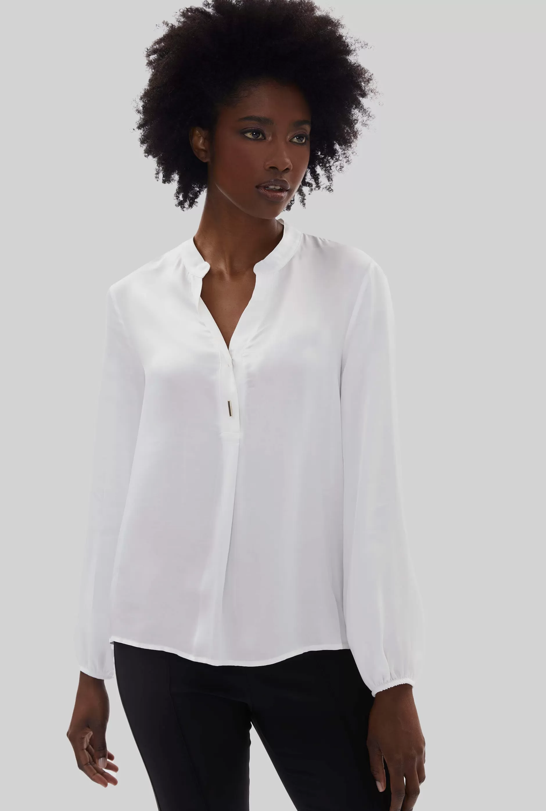Mandarin Collar Satin Blouse Cream^James Lakeland Cheap