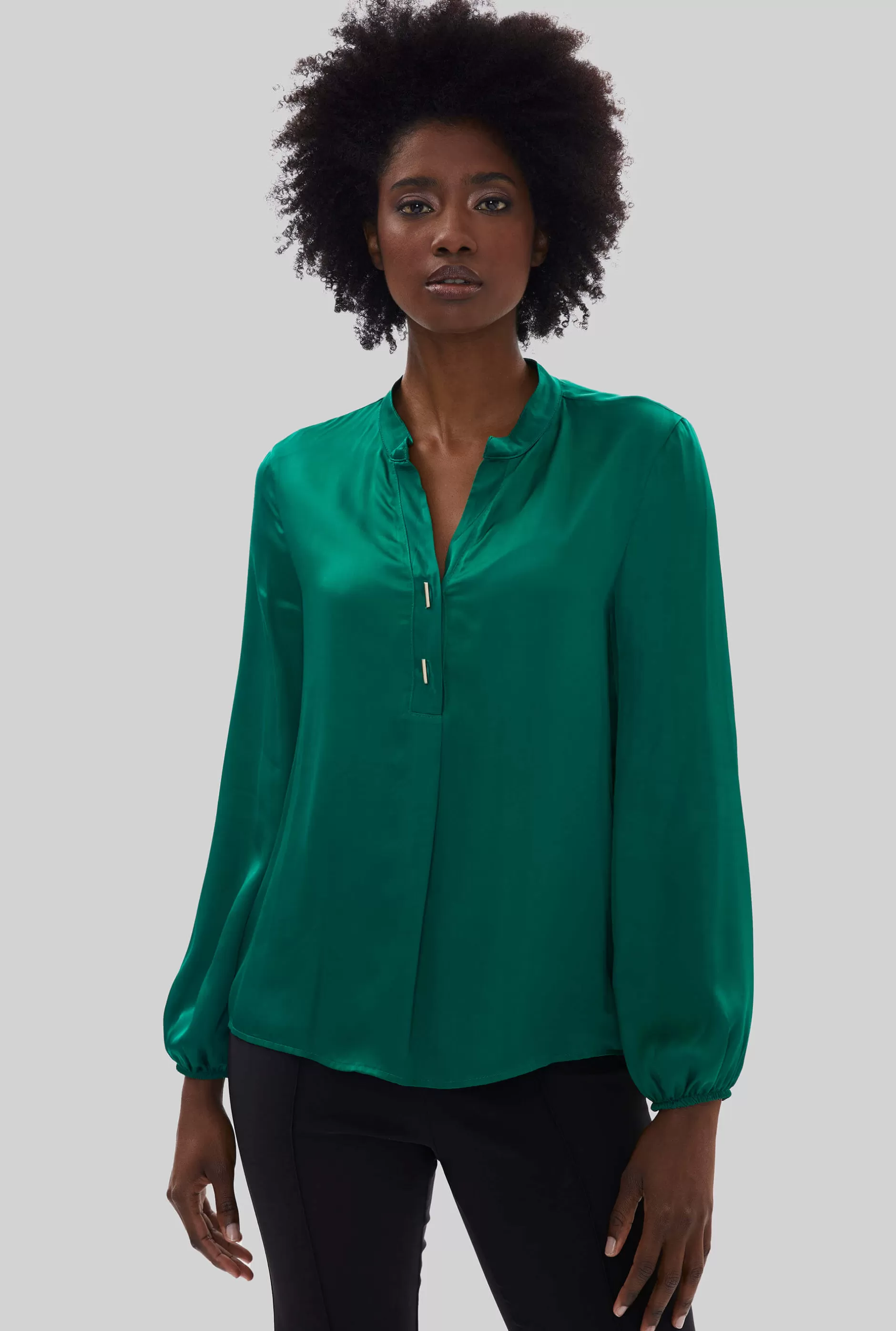 Mandarin Collar Satin Blouse Green^James Lakeland Best Sale