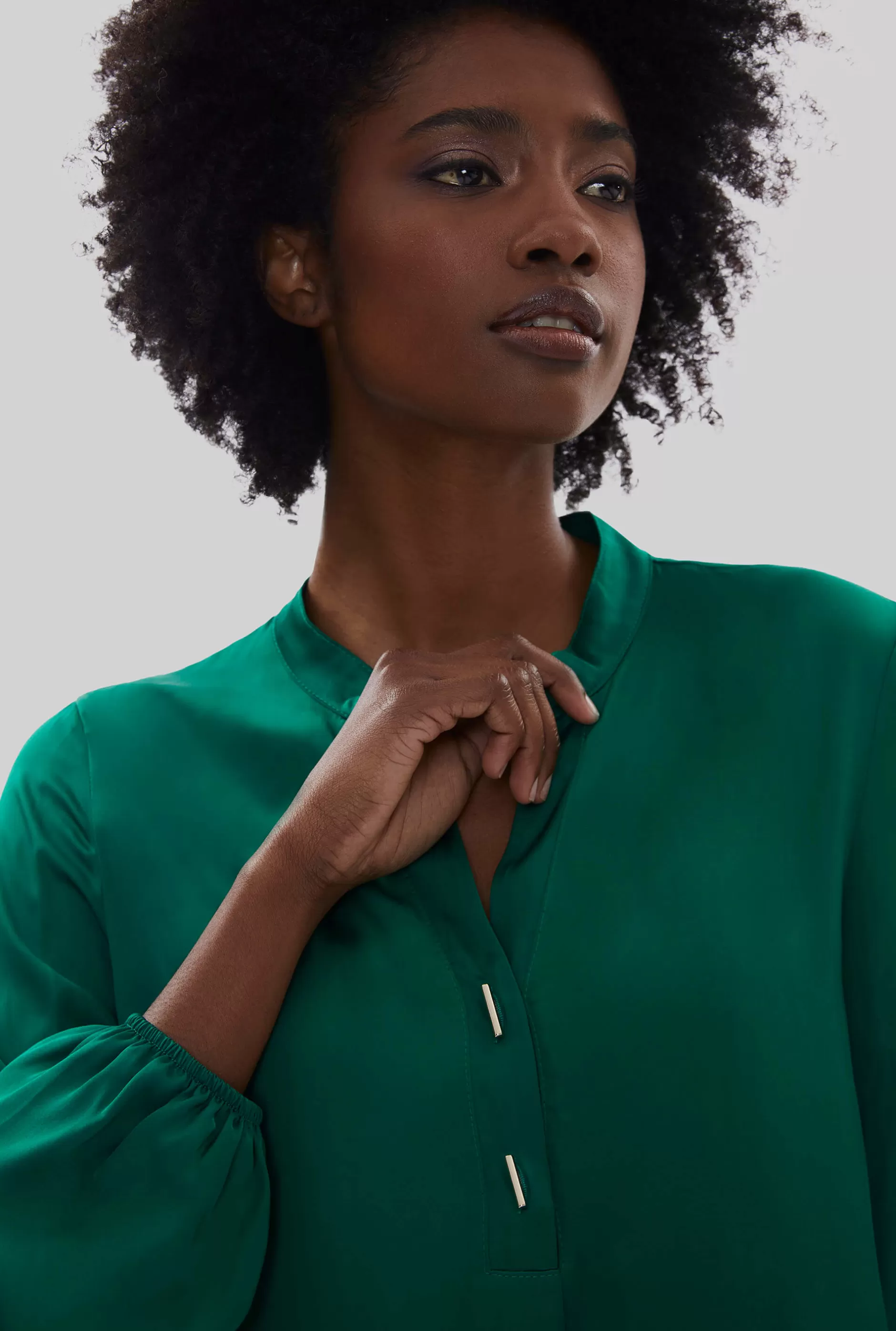 Mandarin Collar Satin Blouse Green^James Lakeland Best Sale