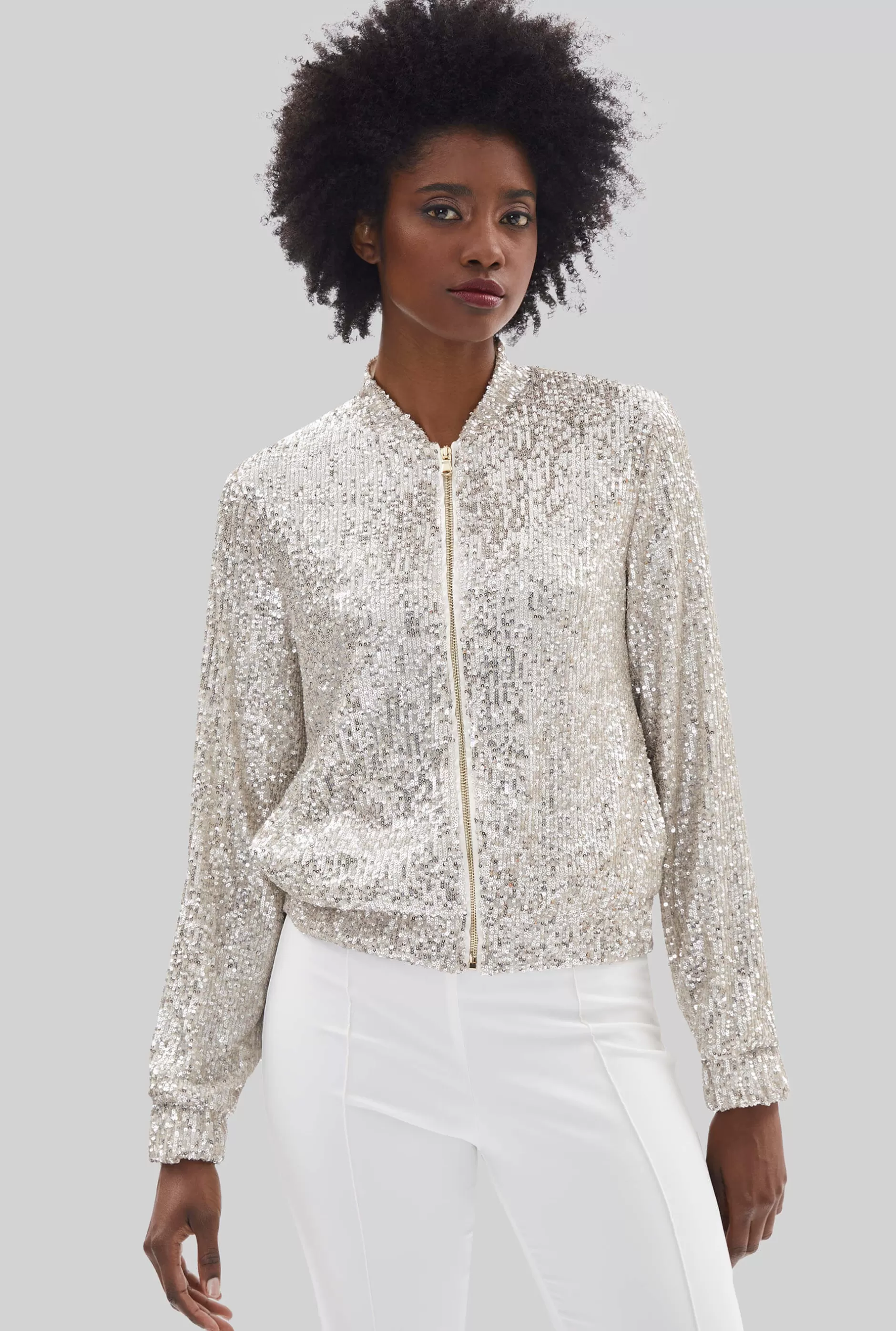 Paillette Bomber Jacket Silver^James Lakeland Online