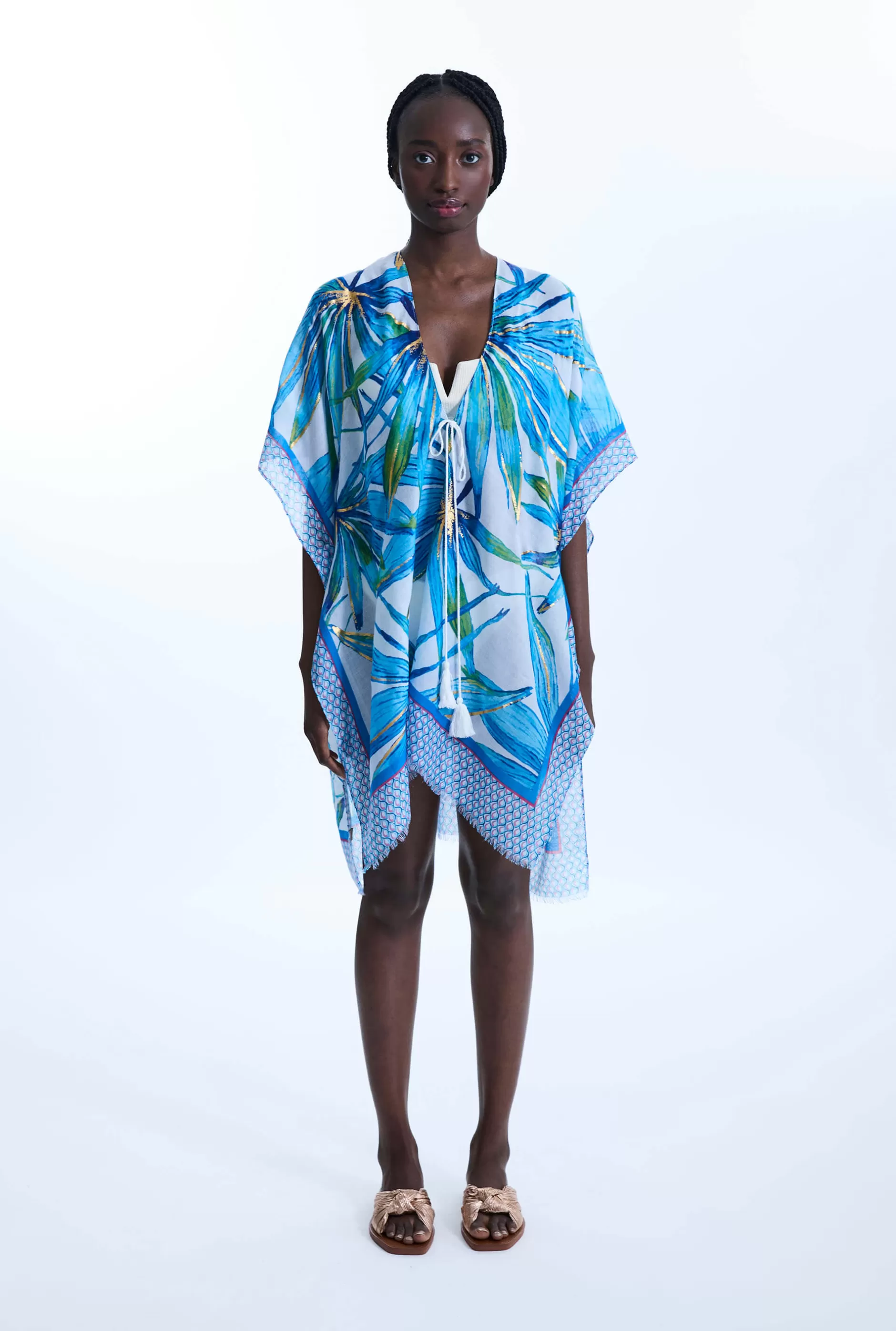 Palm Gold Detail Kaftan Blue^James Lakeland Online