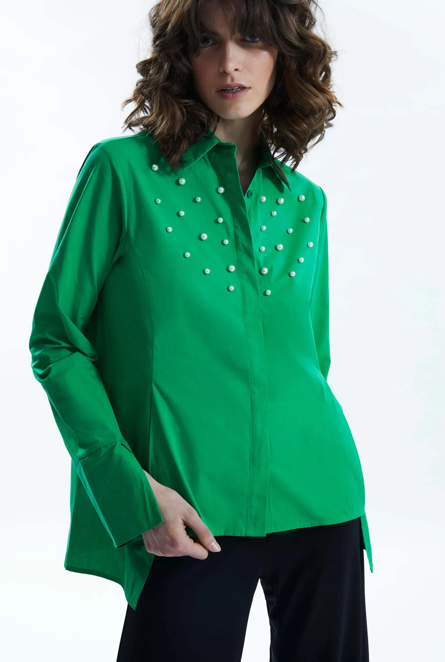 Pearl Detail Shirt Green^James Lakeland Fashion