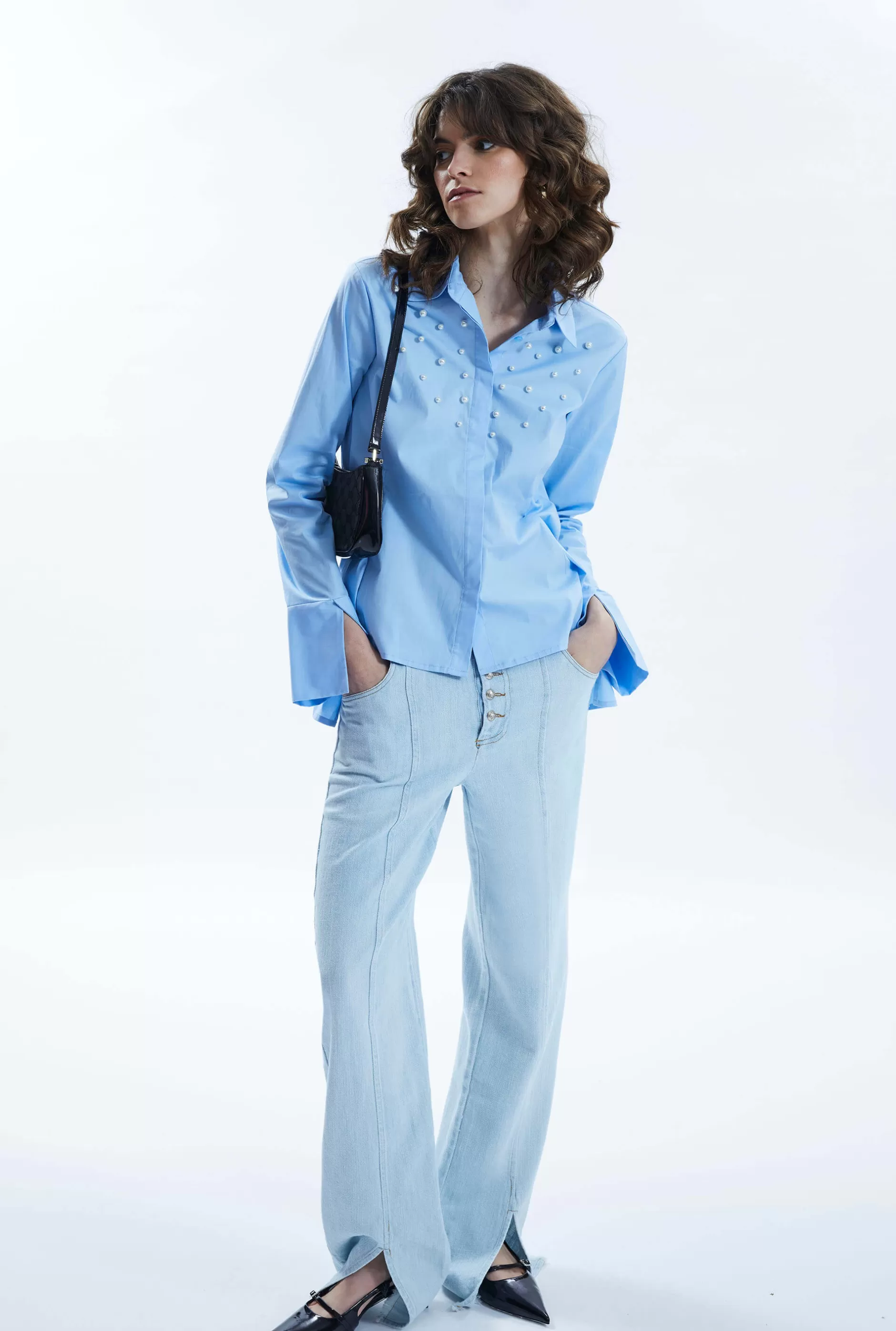 Pearl Detail Shirt Pale Blue^James Lakeland Cheap