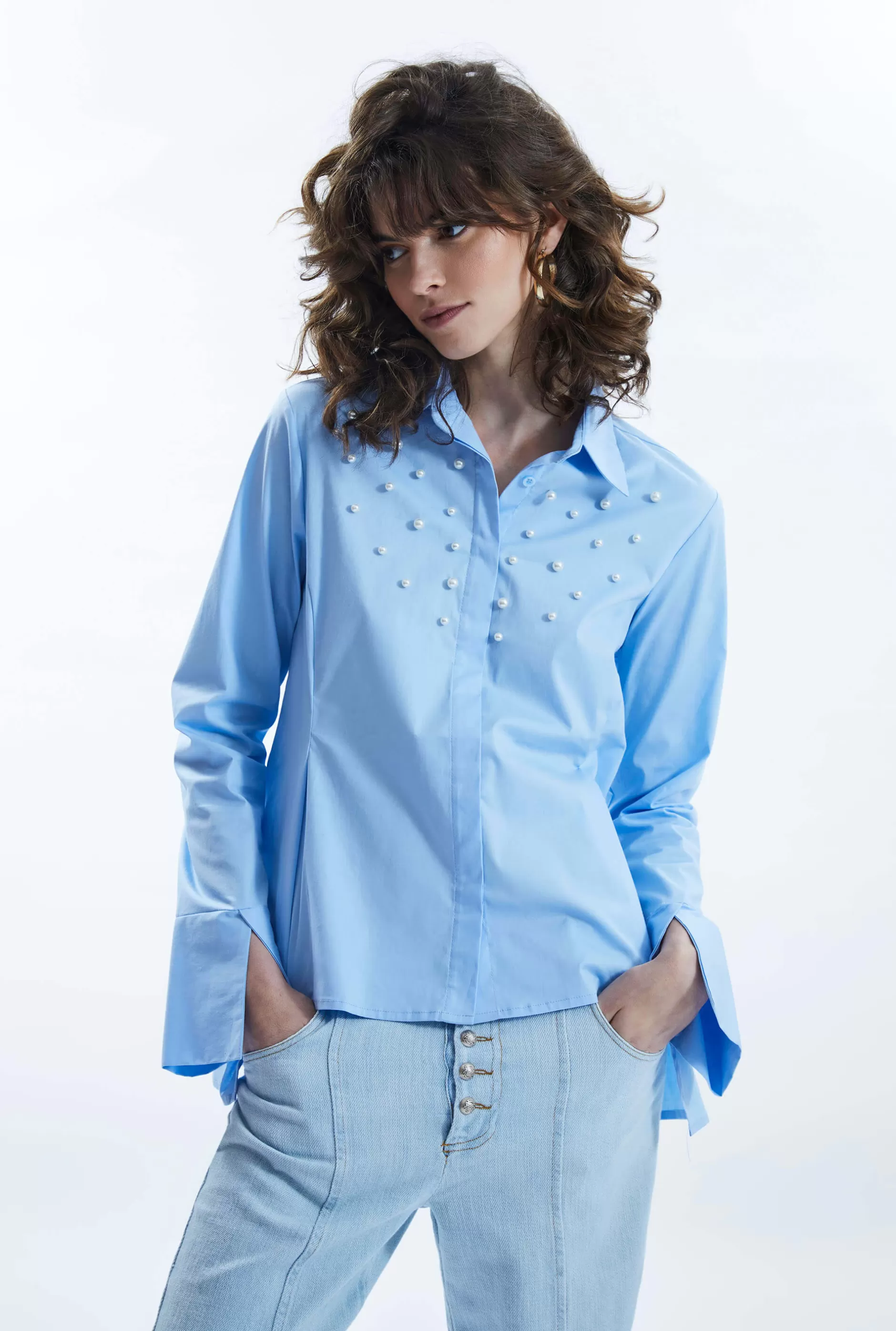 Pearl Detail Shirt Pale Blue^James Lakeland Cheap