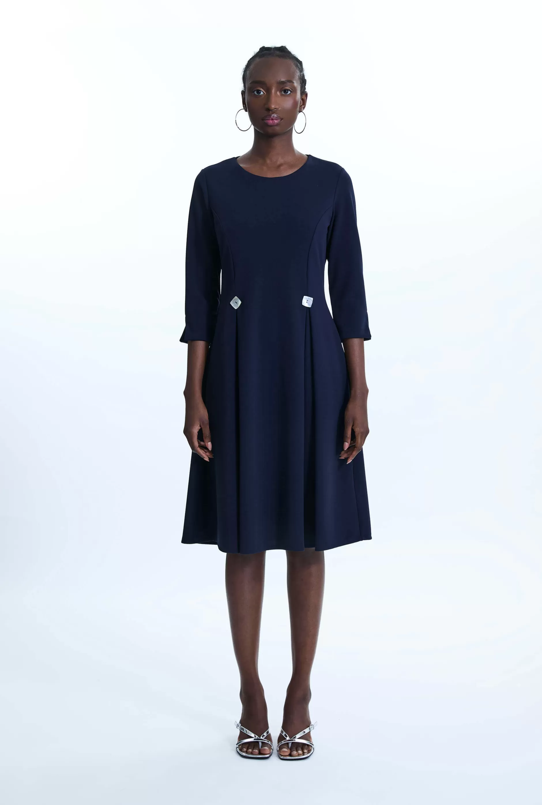 Pin Tuck Button Midi Dress Navy^James Lakeland Cheap