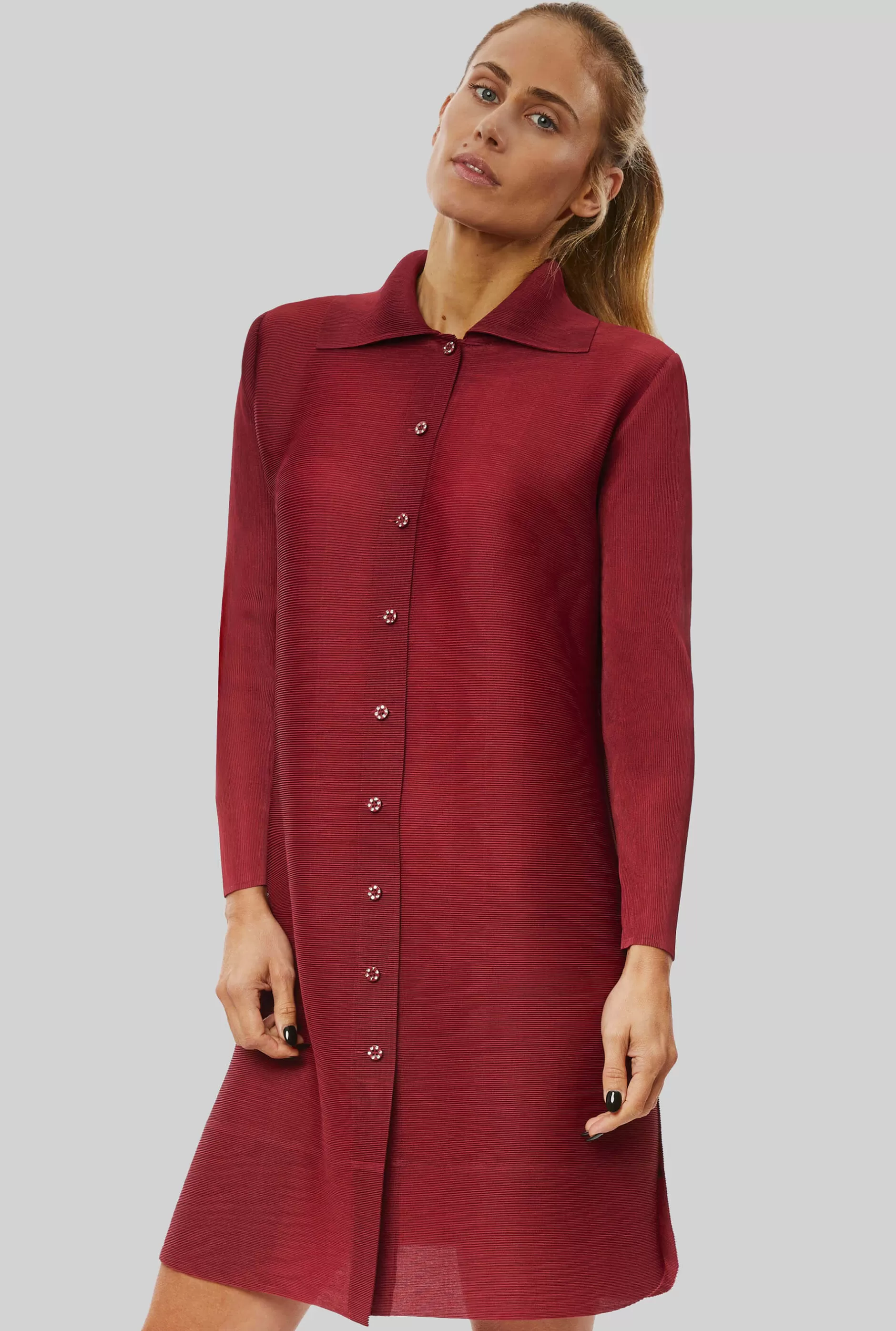 Pleated Shirt In Burgundy^James Lakeland Shop