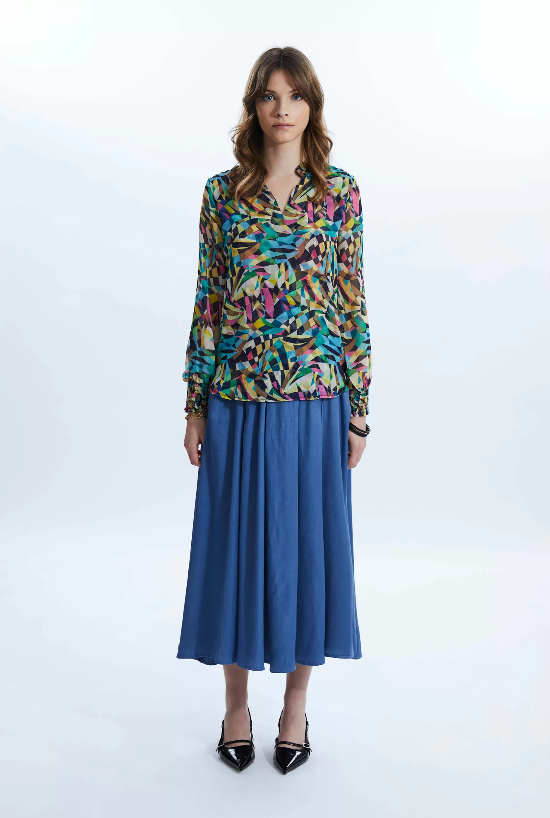 Print Mandarin Collar Blouse^James Lakeland New
