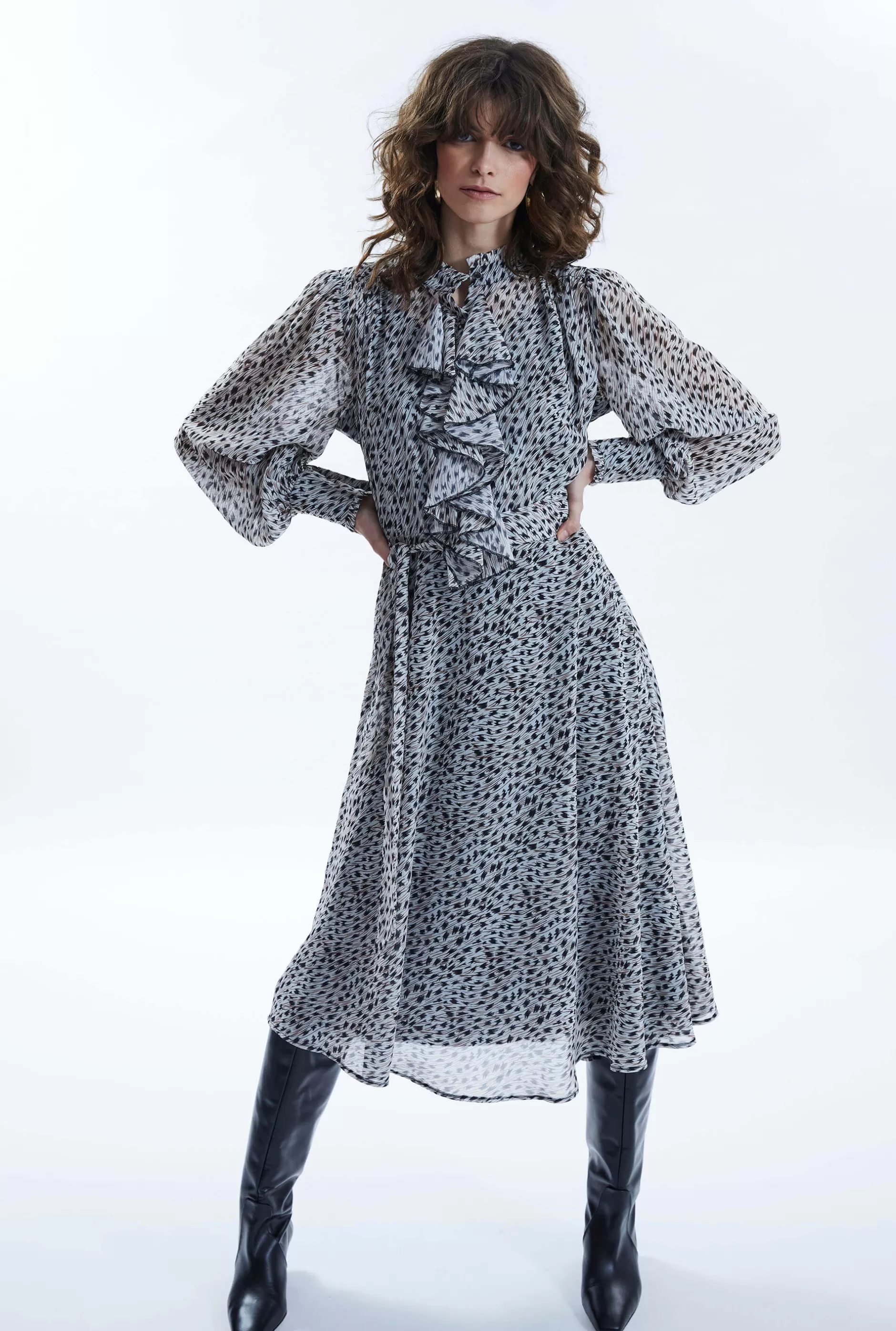 Printed Front Ruffle Midi Dress^James Lakeland Online