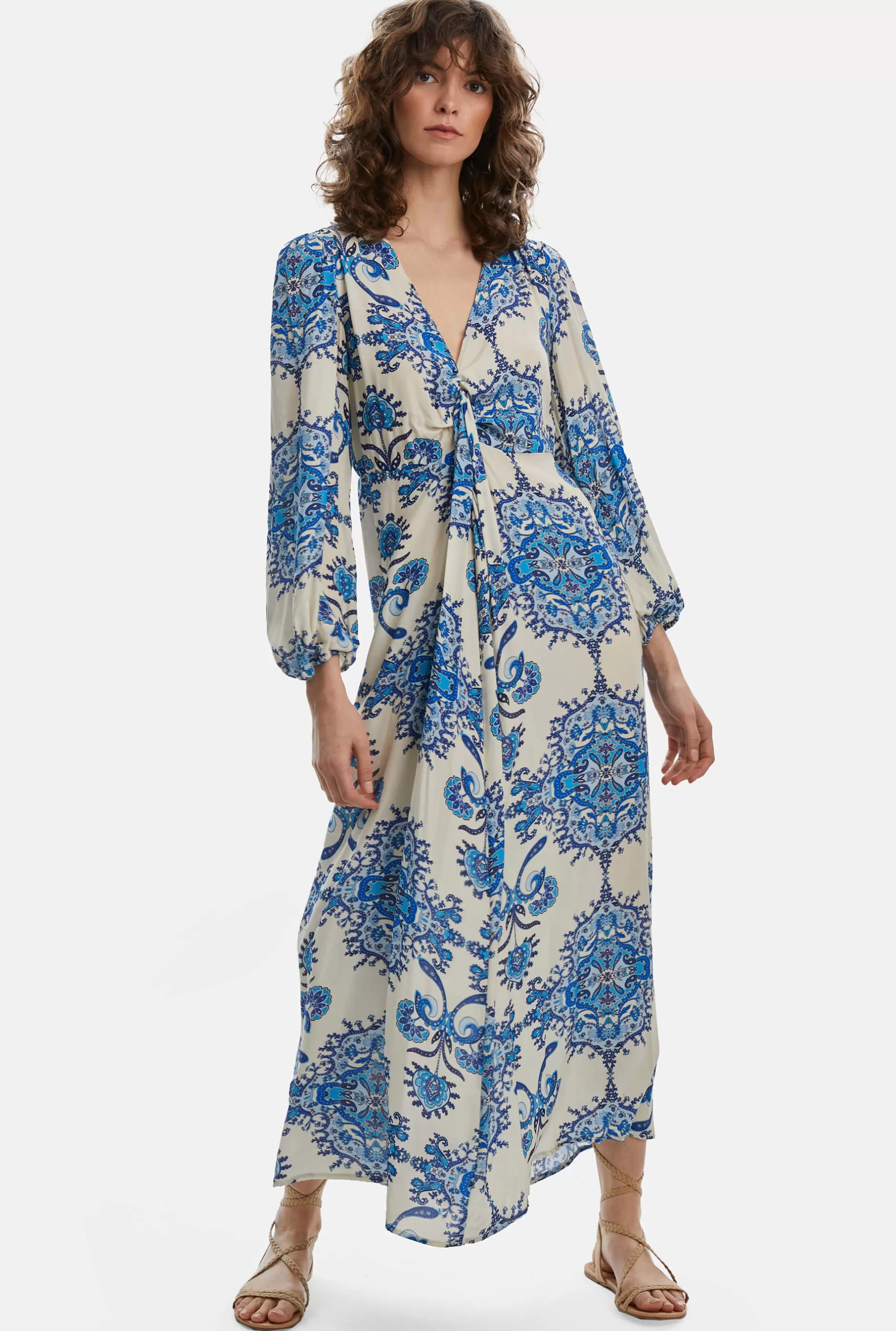 Printed Knot Midi Dress Blue^James Lakeland Flash Sale