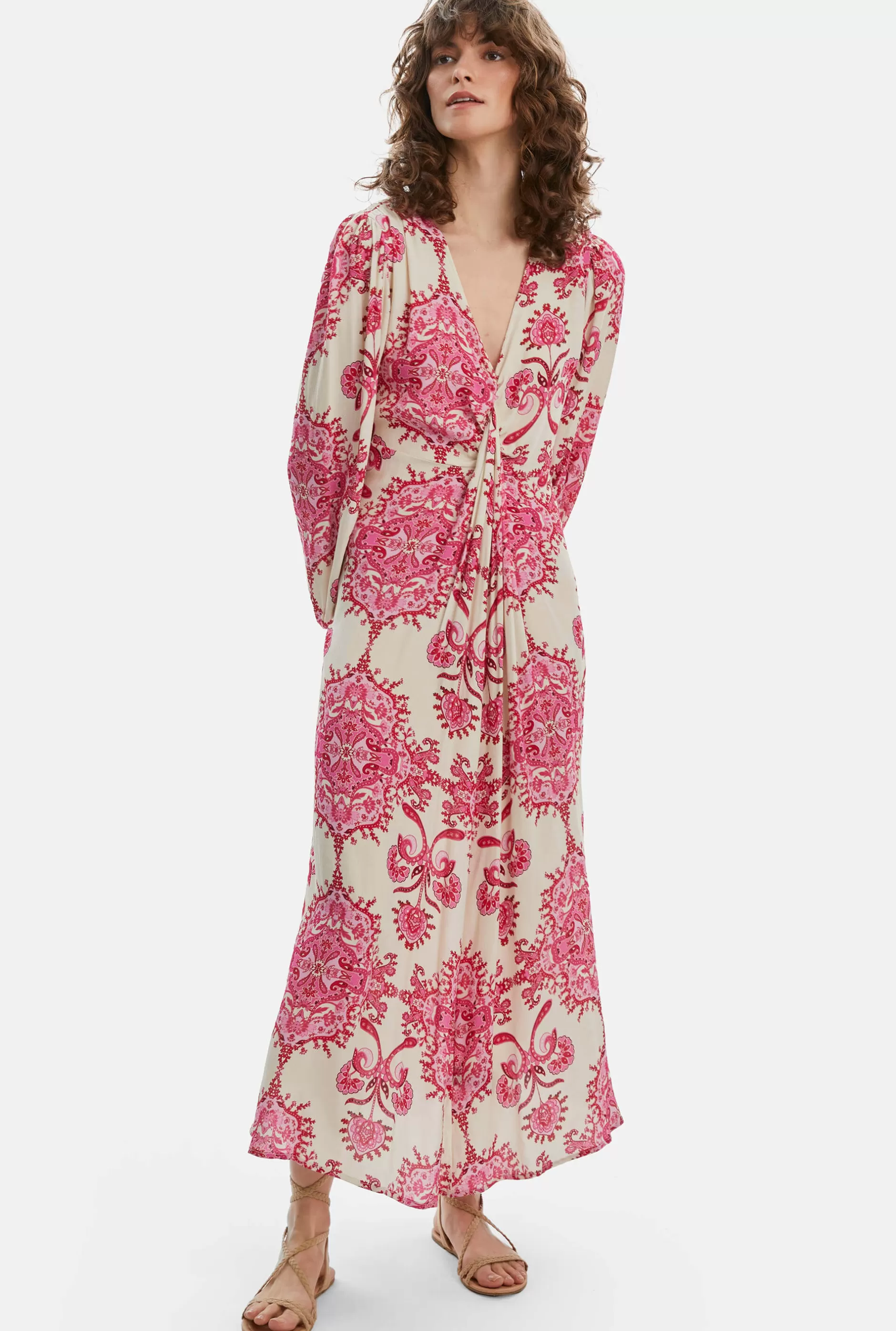 Printed Knot Midi Dress Pink^James Lakeland Store
