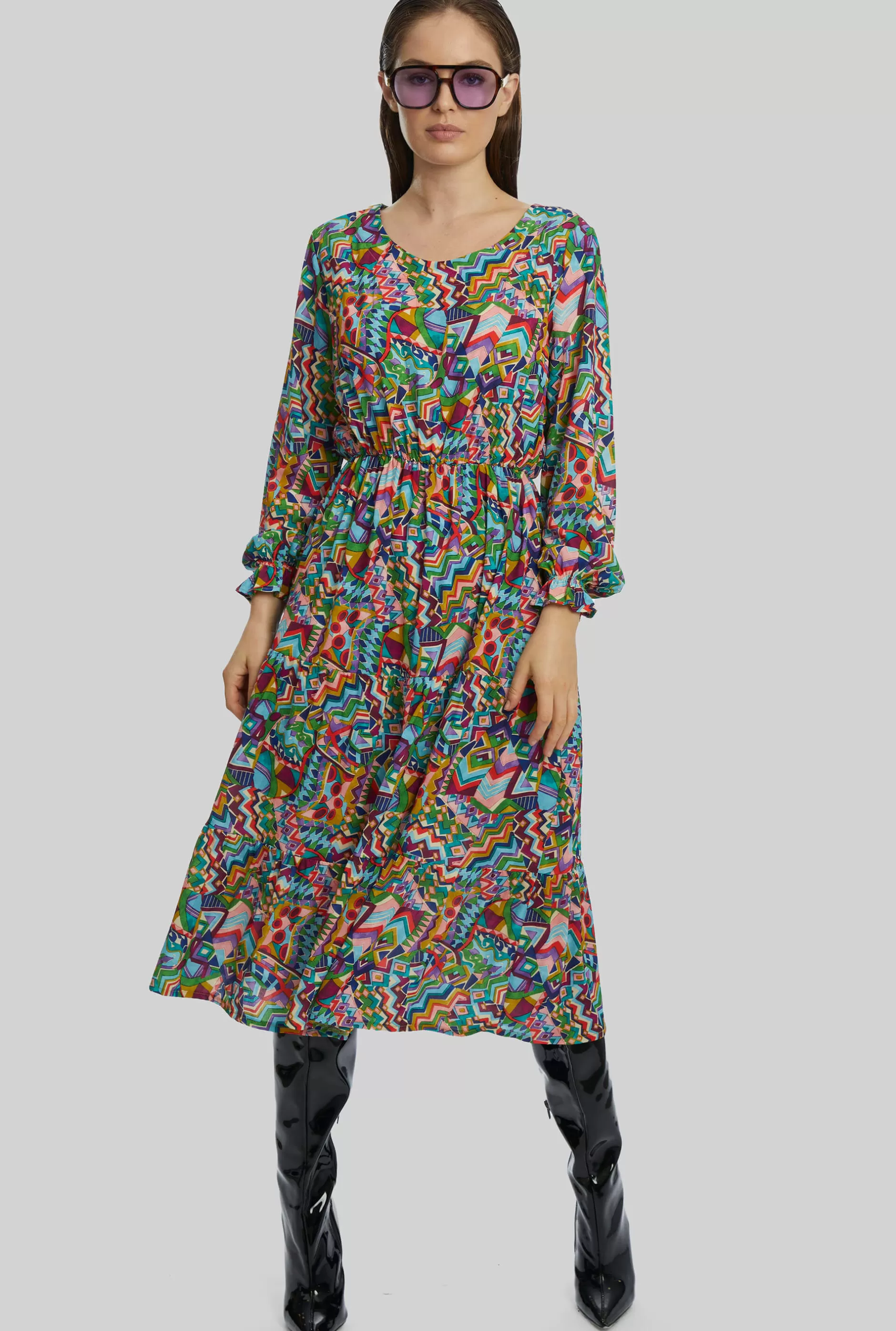 Printed Round Neck Tiered Midi Dress^James Lakeland Hot
