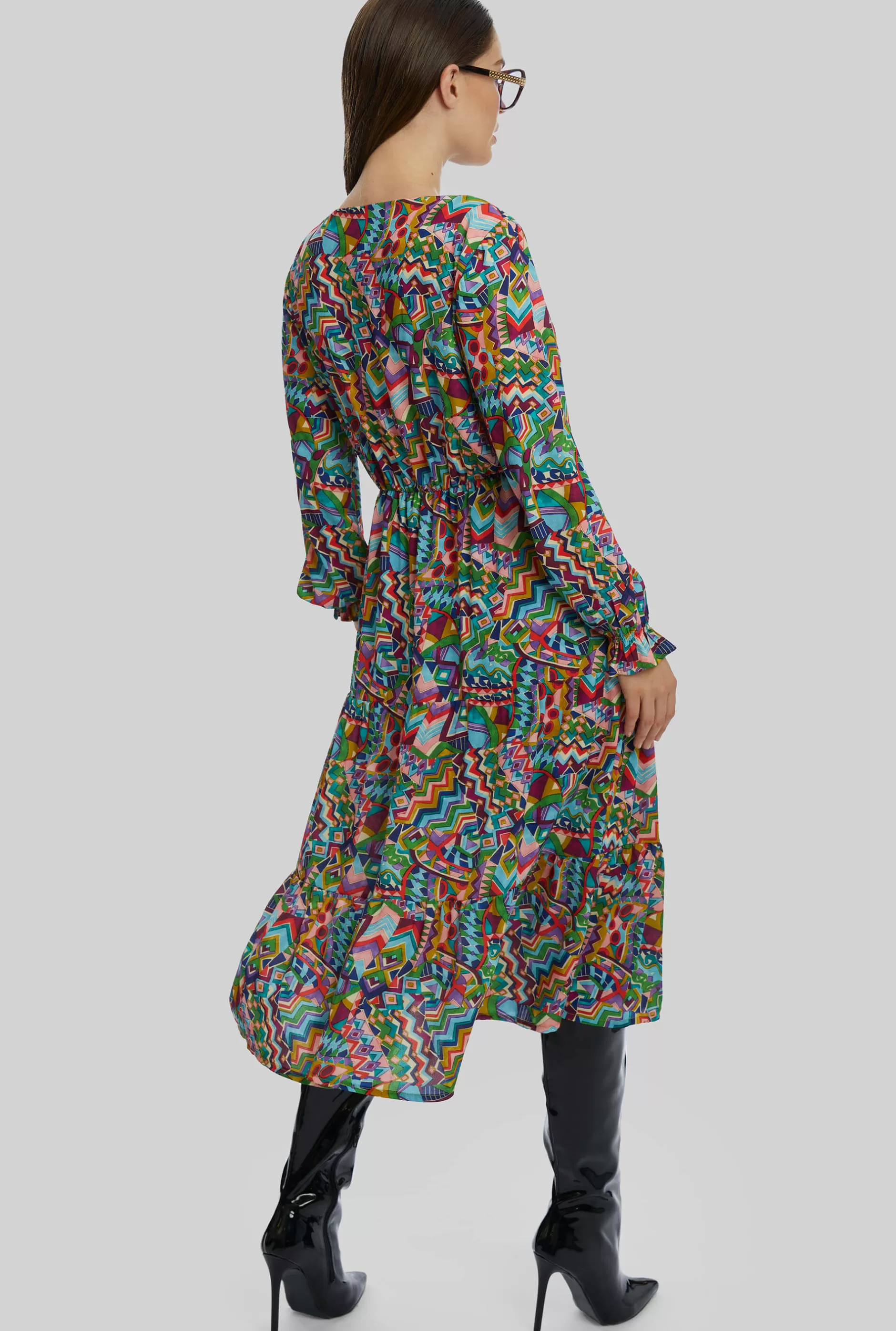 Printed Round Neck Tiered Midi Dress^James Lakeland Hot