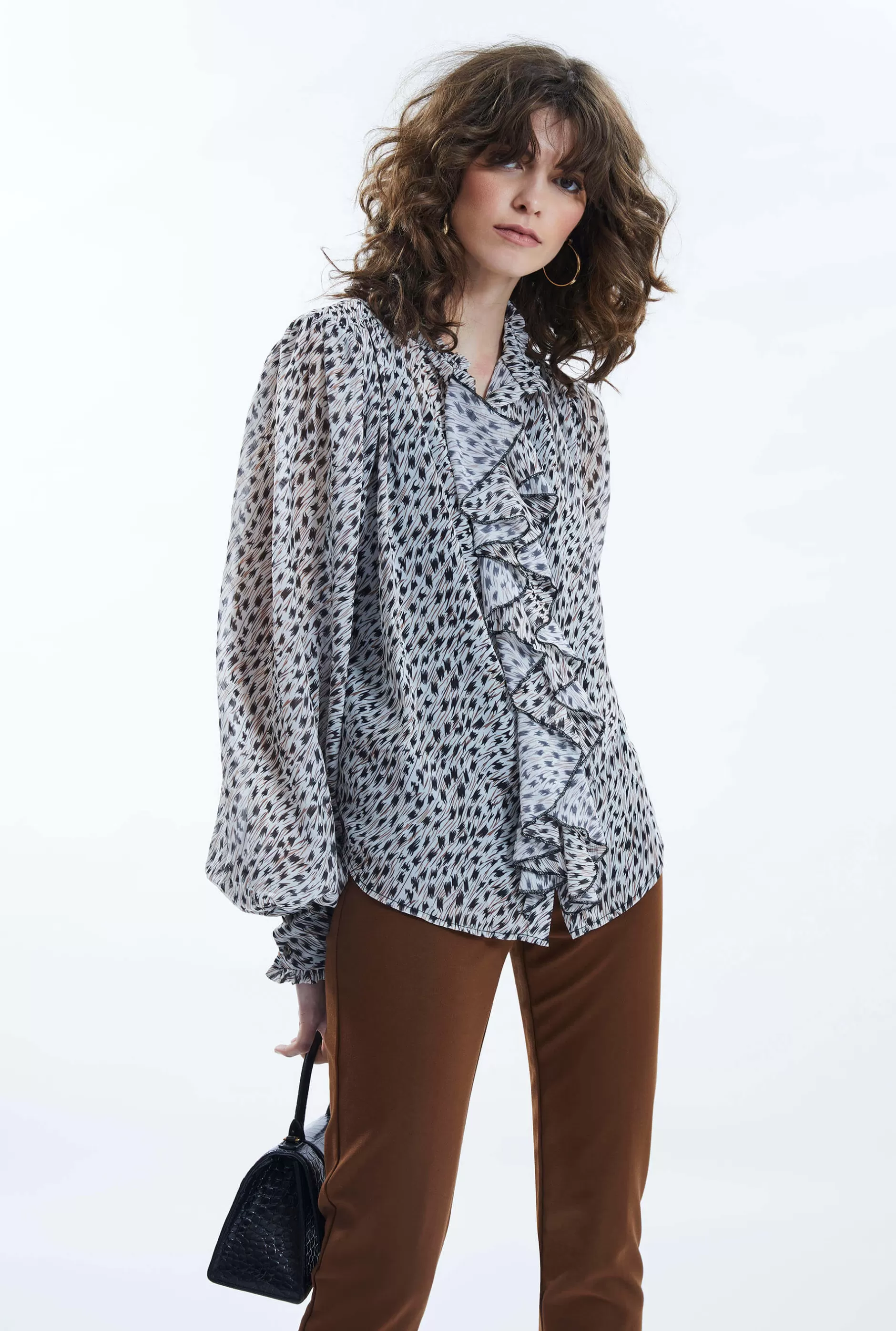 Printed Ruffle Detail Shirt^James Lakeland Fashion