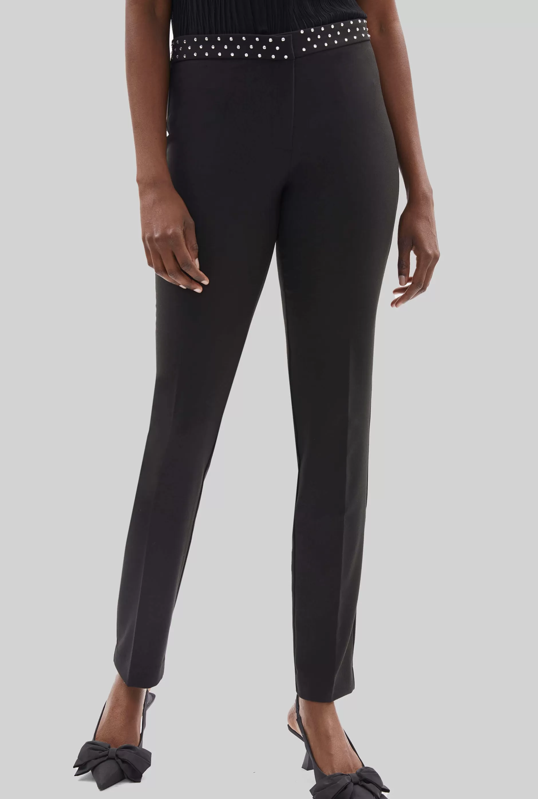 Rhinestone Waist Pin Tuck Trousers Black^James Lakeland Online
