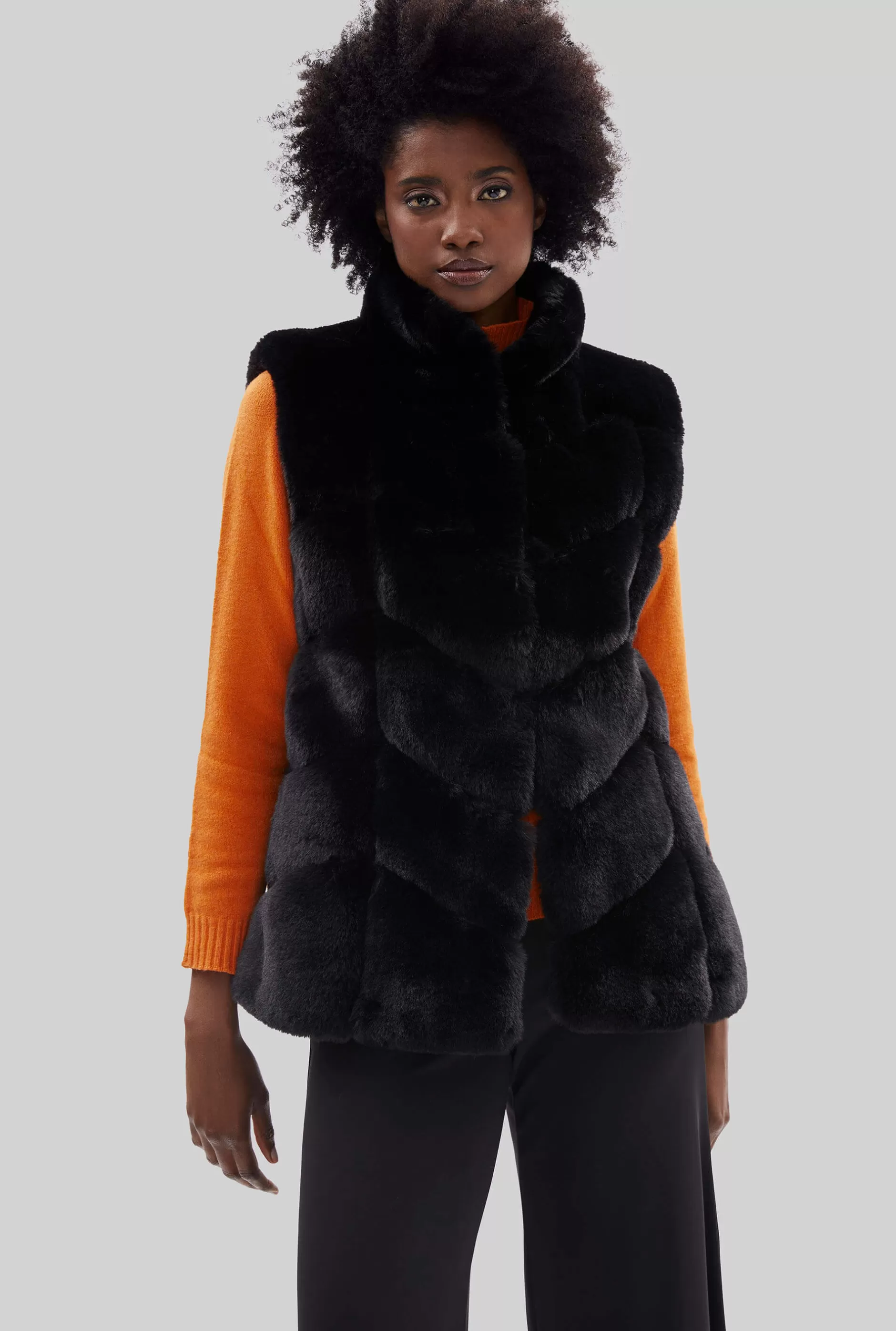 Ribbed Faux Fur Gilet Black^James Lakeland Sale